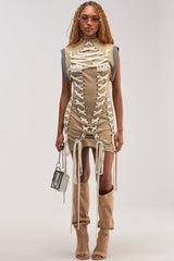 BANKS LACE UP MOCK NECK KNIT MINI DRESS IN DESERT