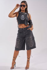 LANA DENIM JORT IN BLACK WASH DENIM