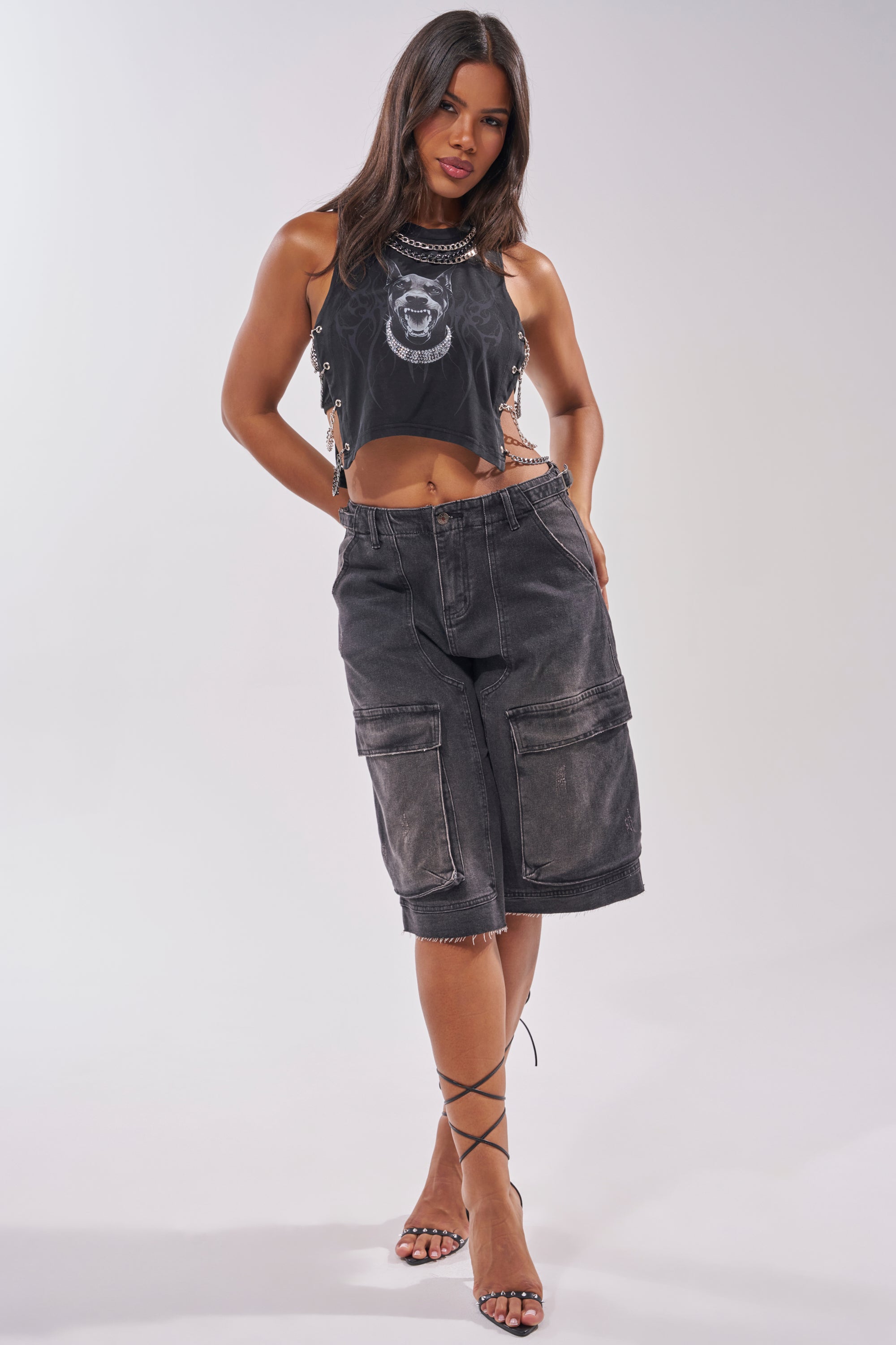 LANA DENIM JORT IN BLACK WASH DENIM