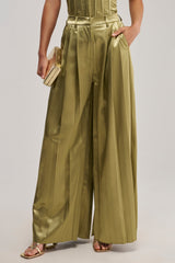IRIS SATIN PLEATED PANT IN OLIVE