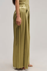 IRIS SATIN PLEATED PANT IN OLIVE