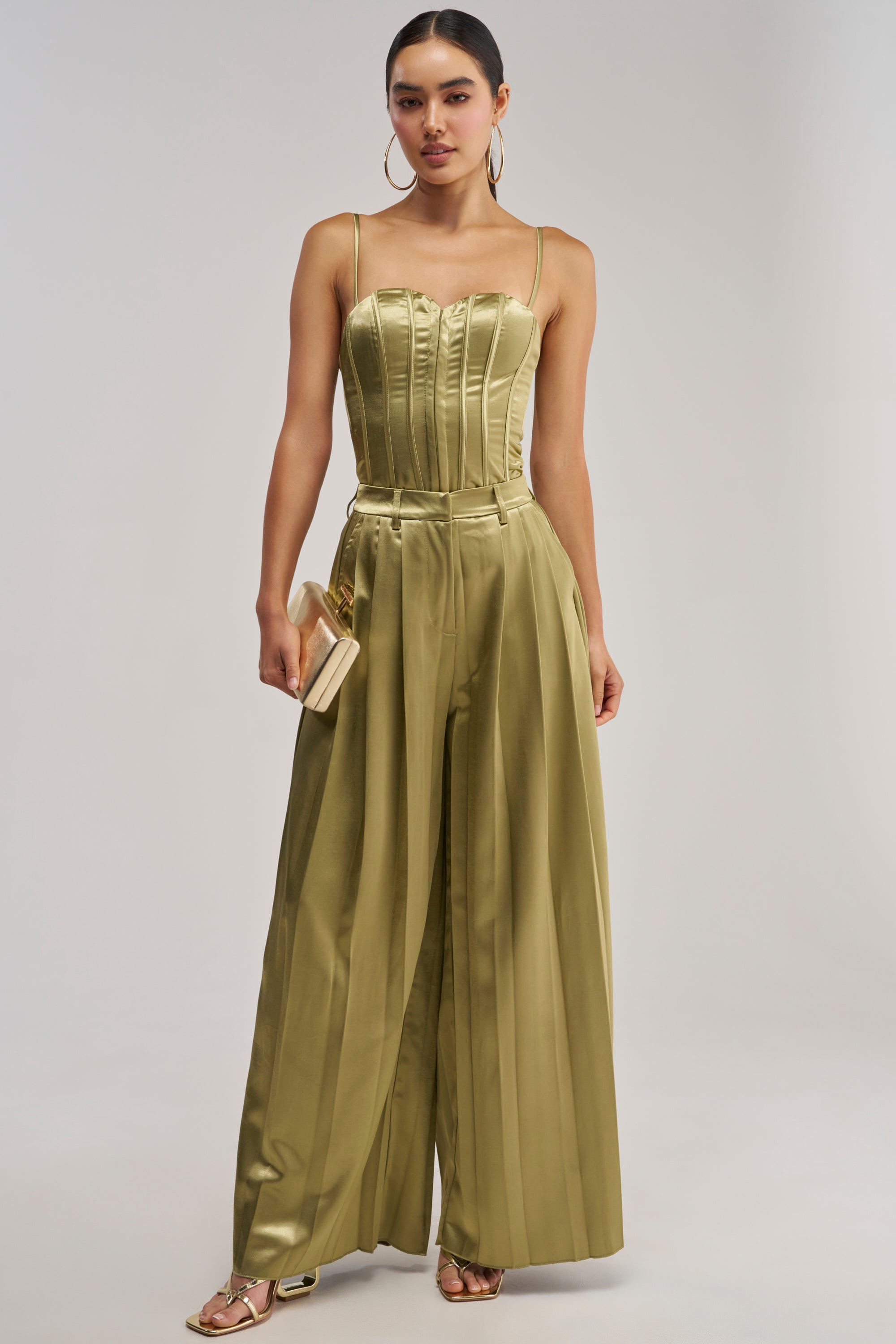 IRIS SATIN PLEATED PANT IN OLIVE