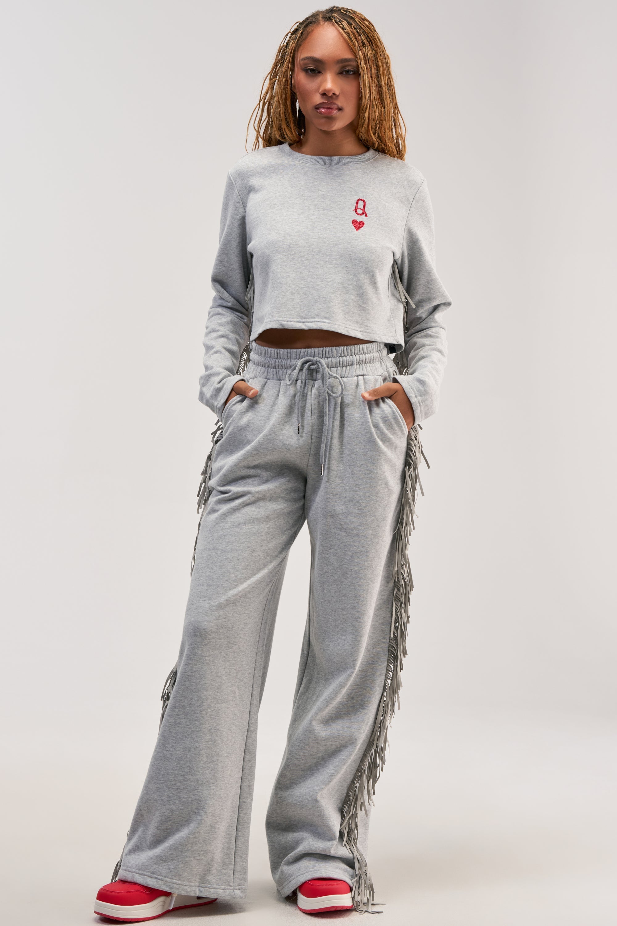 PLAYING CARDS WIDE LEG JOGGER IN HEATHER GREY