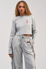 PLAYING CARDS CROP SWEATSHIRT IN HEATHER GREY