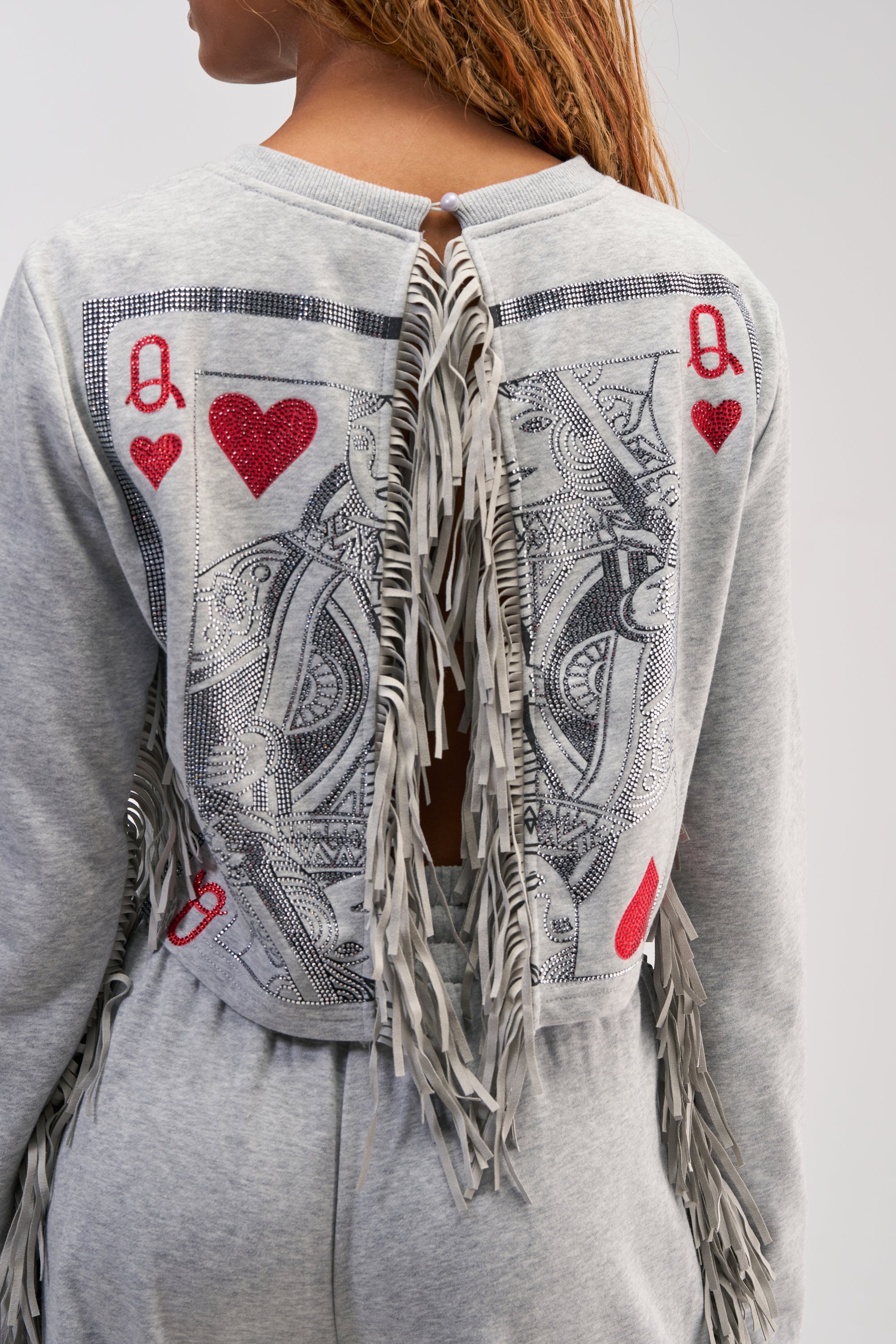PLAYING CARDS CROP SWEATSHIRT IN HEATHER GREY