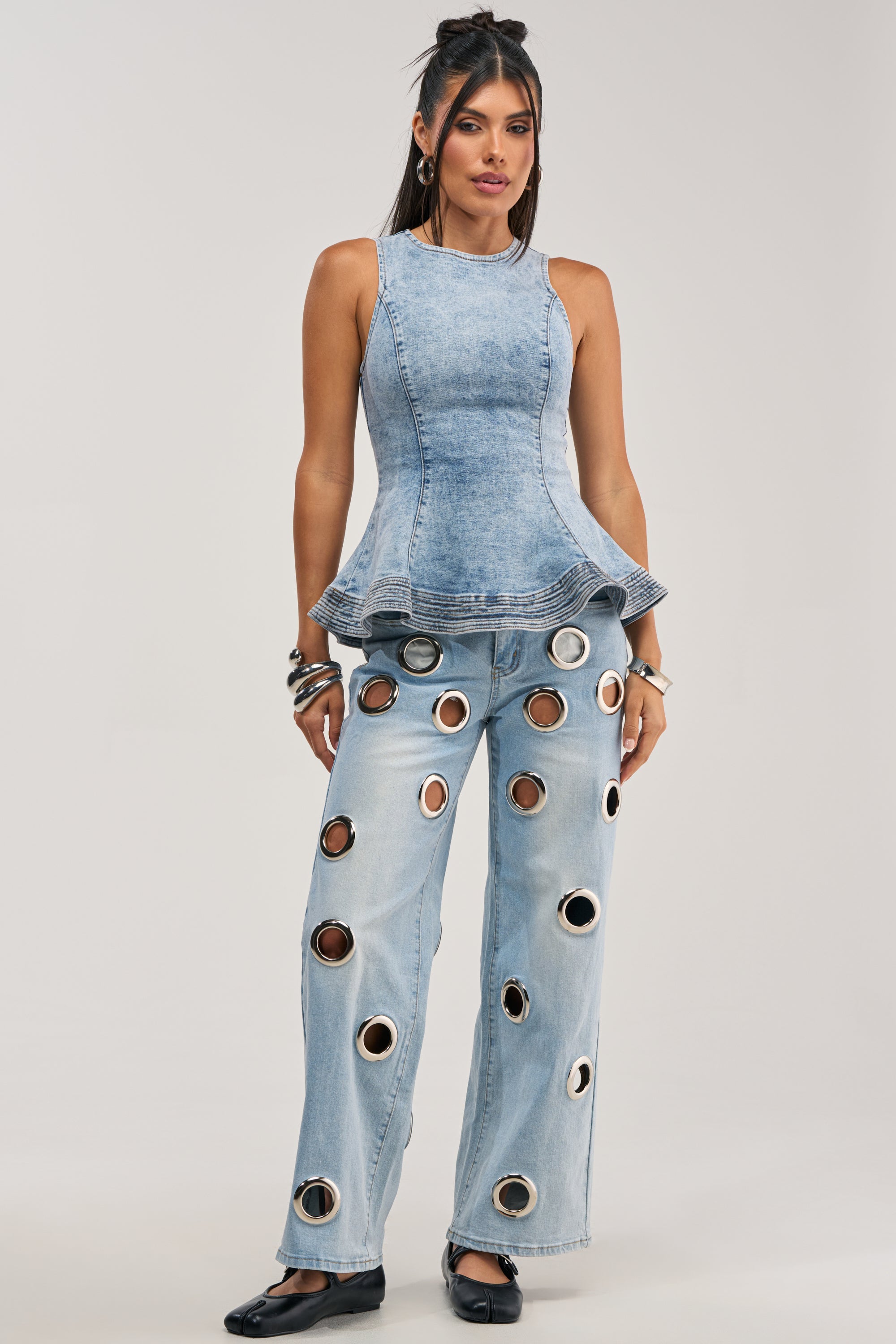 COOL GIRL ALERT DENIM WITH GROMMETS