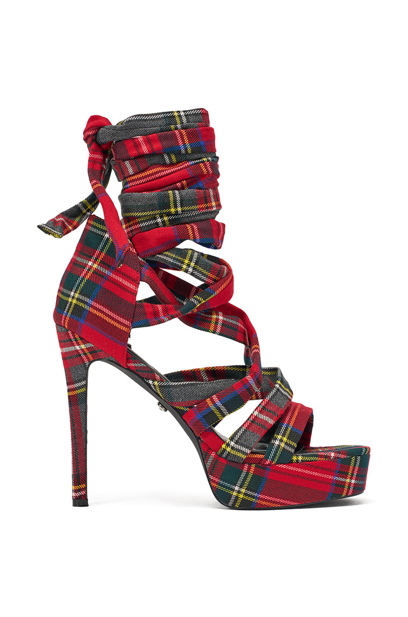 AZALEA WANG JEMISHA  STILETTO PLATFORM PLAID SANDAL