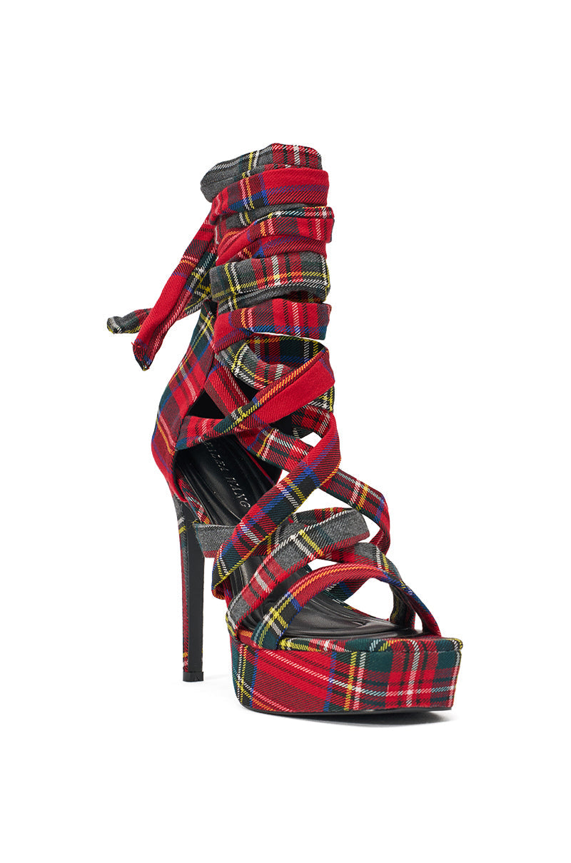 AZALEA WANG JEMISHA  STILETTO PLATFORM PLAID SANDAL