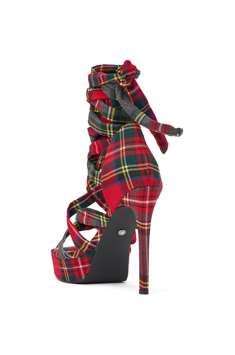 AZALEA WANG JEMISHA  STILETTO PLATFORM PLAID SANDAL