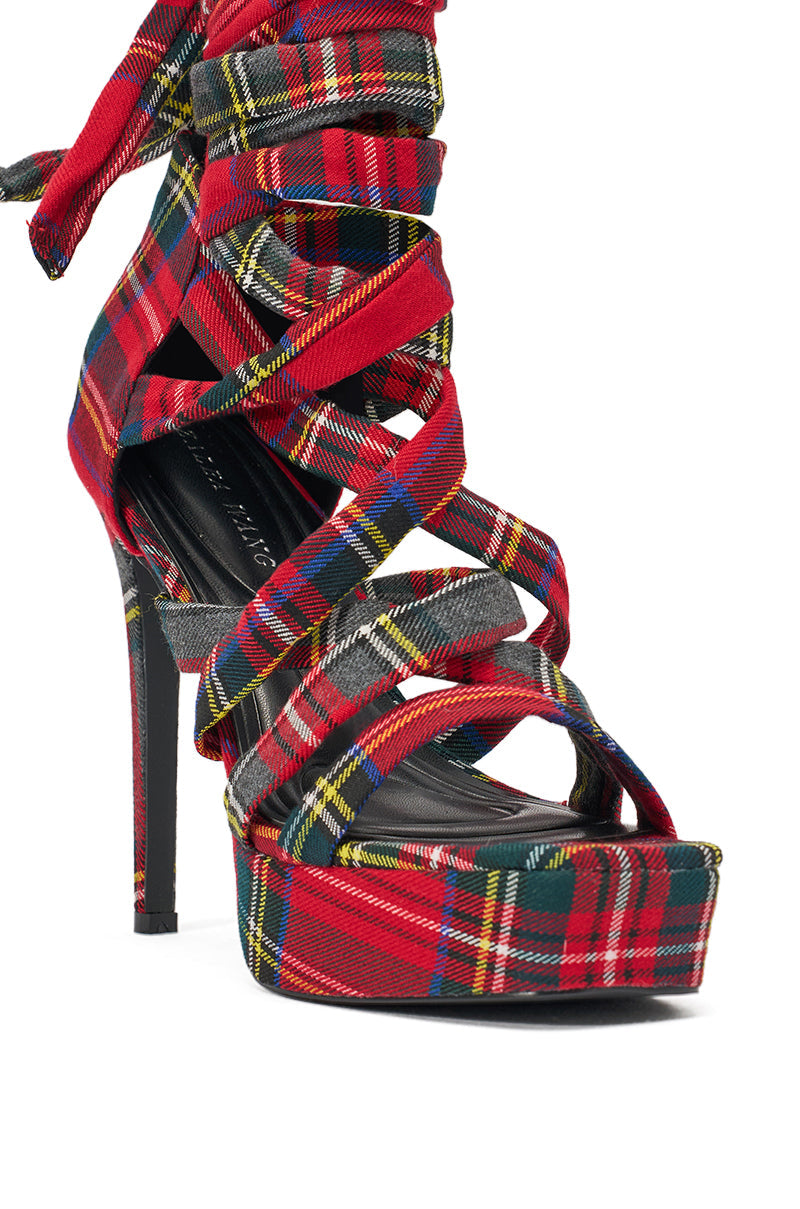 AZALEA WANG JEMISHA  STILETTO PLATFORM PLAID SANDAL