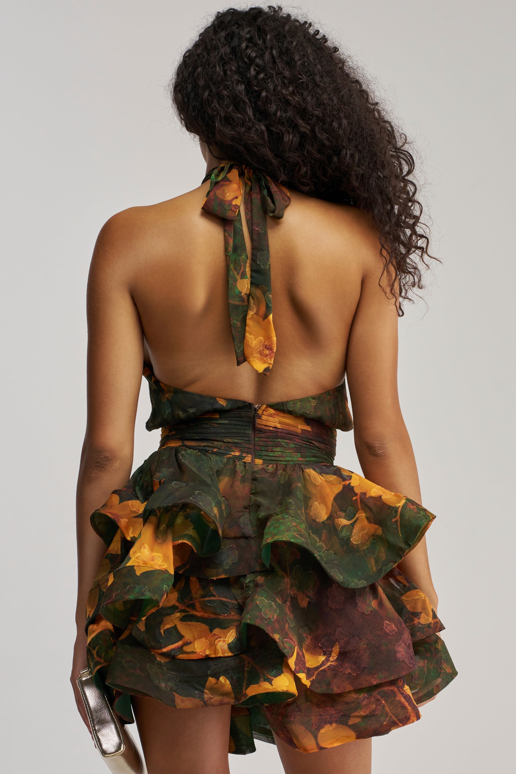 SPIN ME AROUND CHIFFON MINI DRESS IN GREEN FLORALS