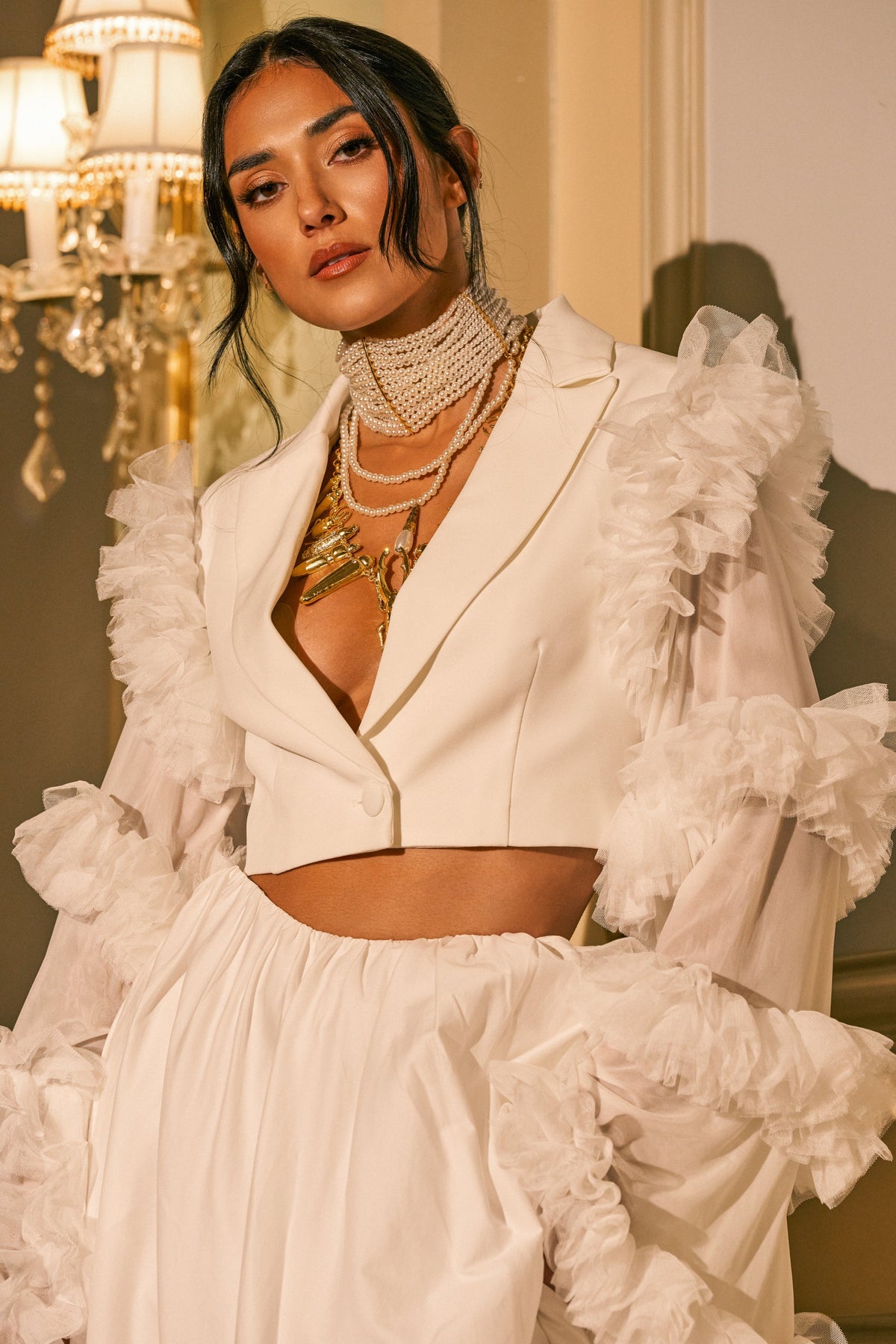 FLORA RUFFLE SLEEVE BLAZER