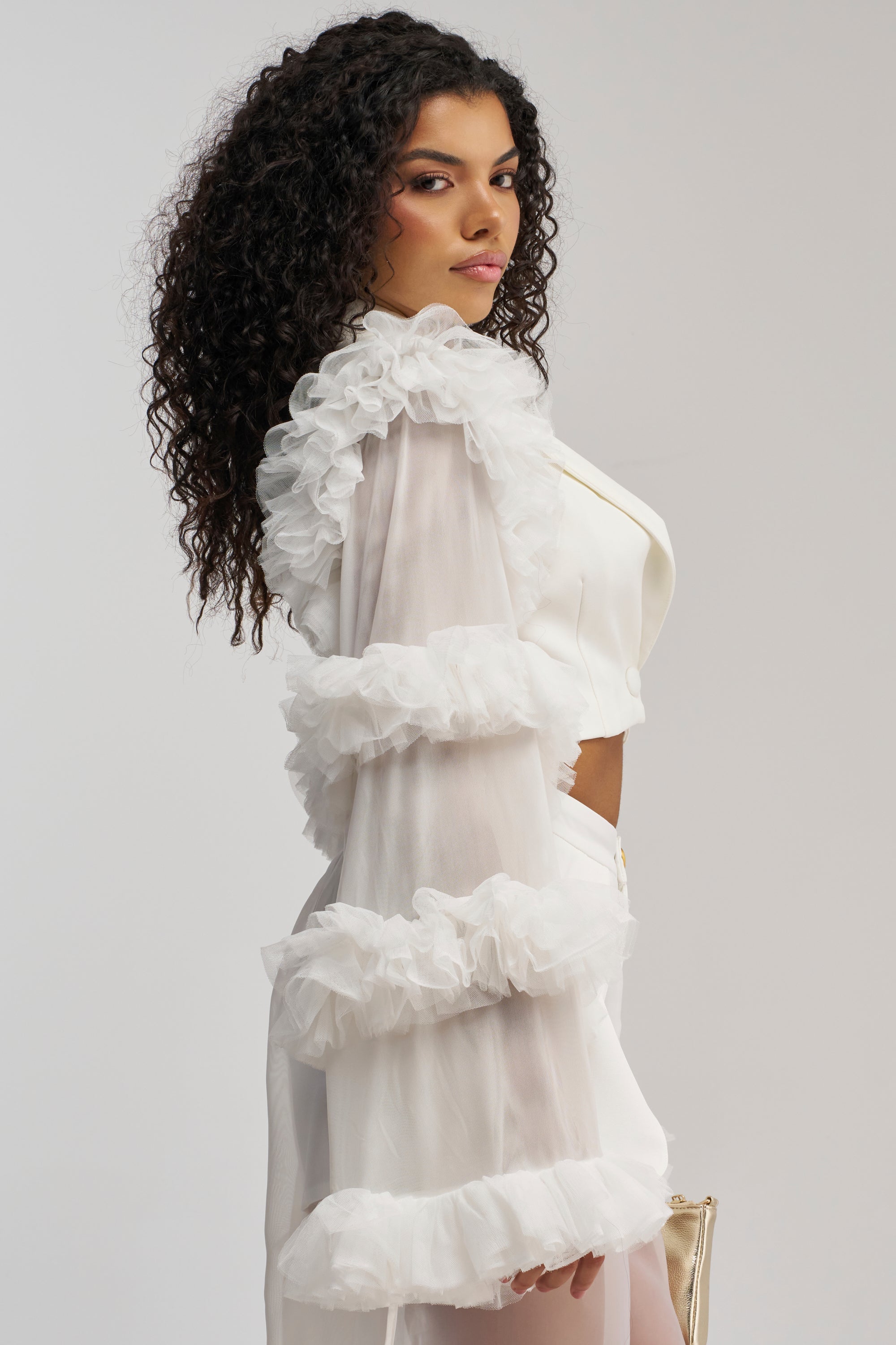 FLORA RUFFLE SLEEVE BLAZER