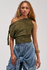 GOOD VIBES ONLY SUEDE OFF SHOULDER TOP