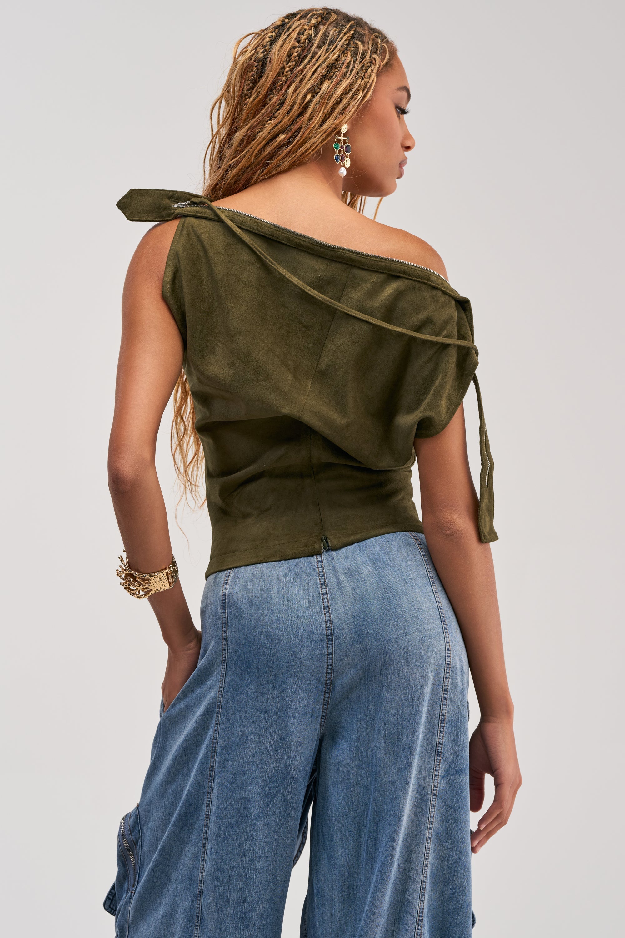 GOOD VIBES ONLY SUEDE OFF SHOULDER TOP