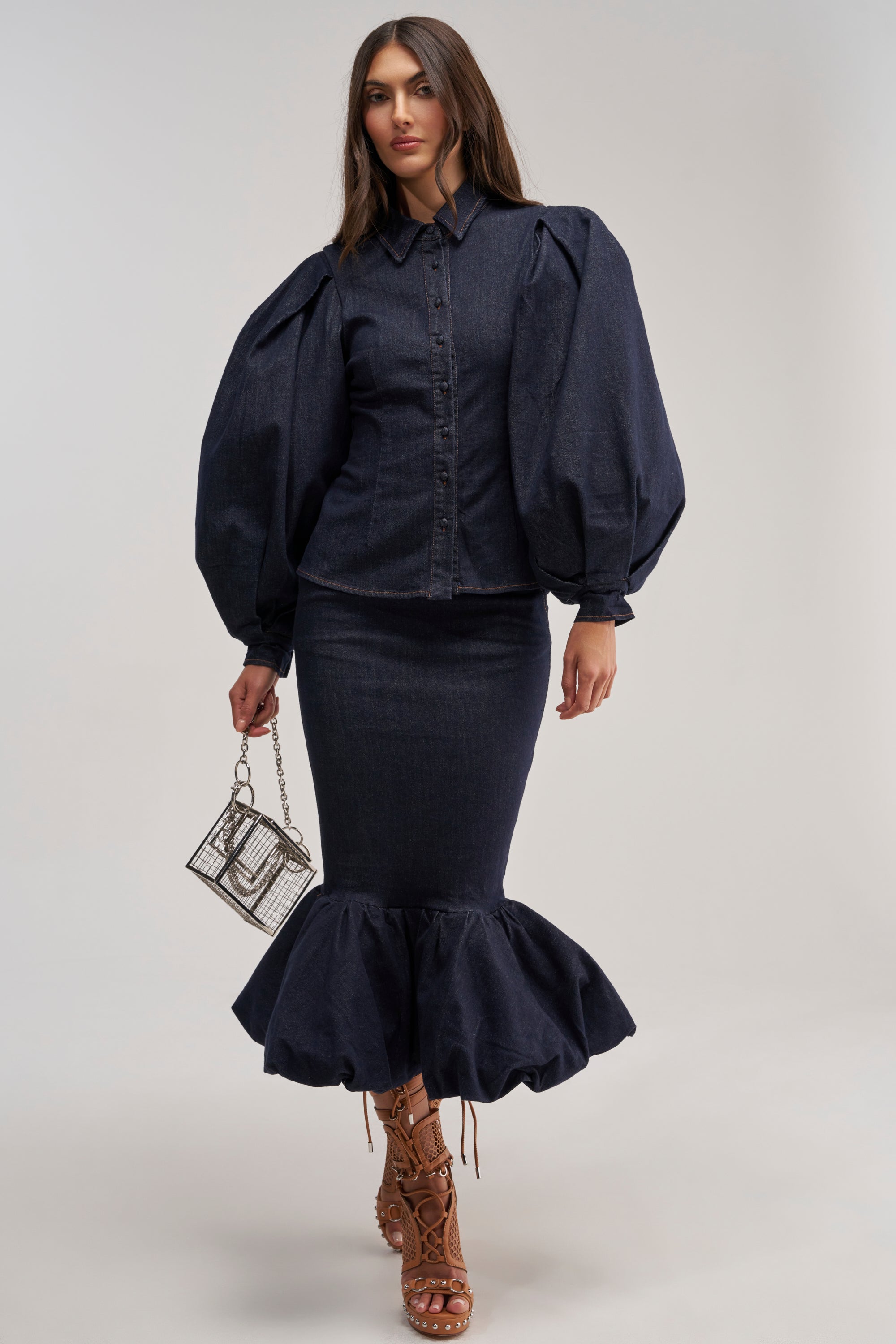LET'S CHANGE IT UP DENIM MIDI SKIRT