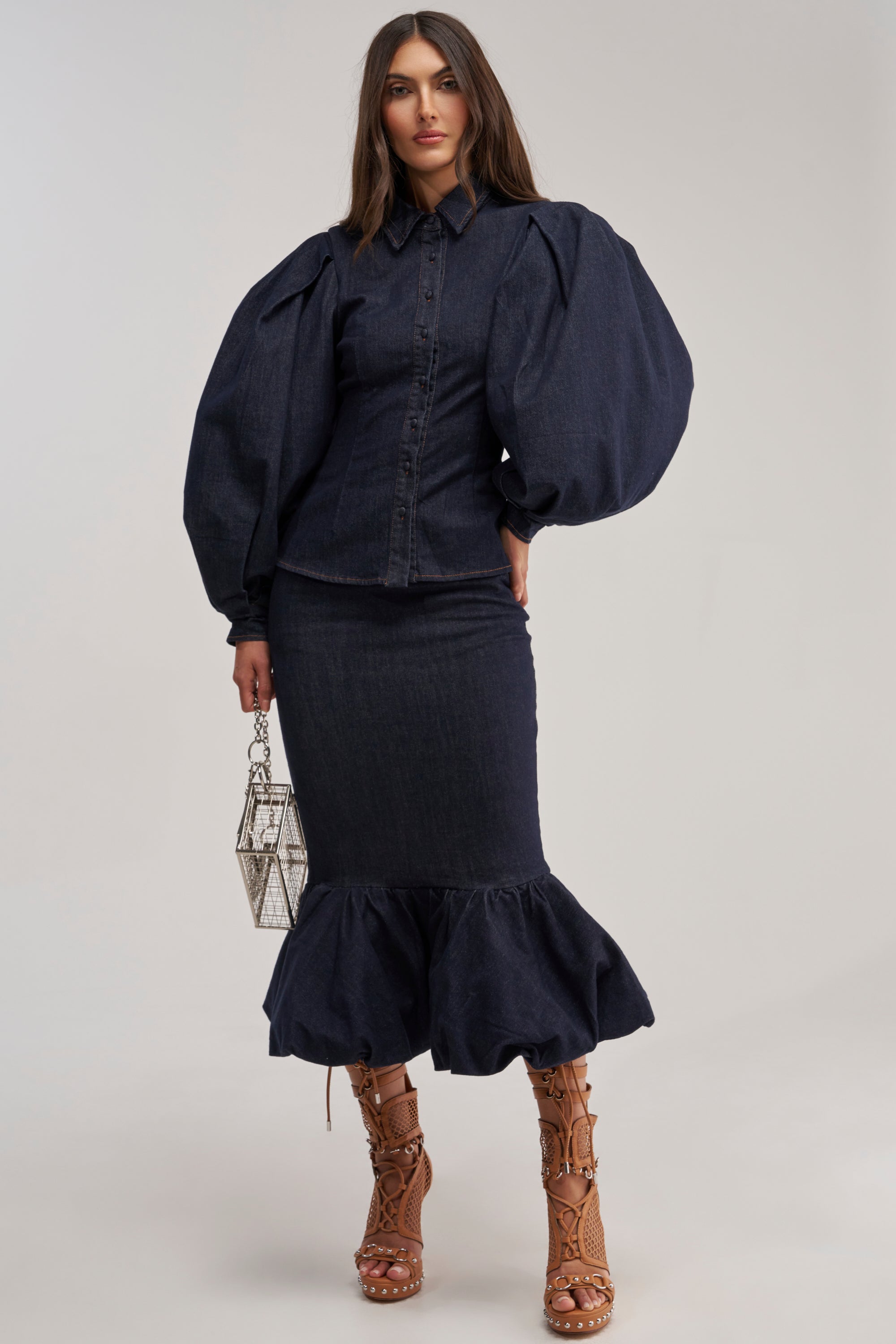 LET'S CHANGE IT UP DENIM MIDI SKIRT