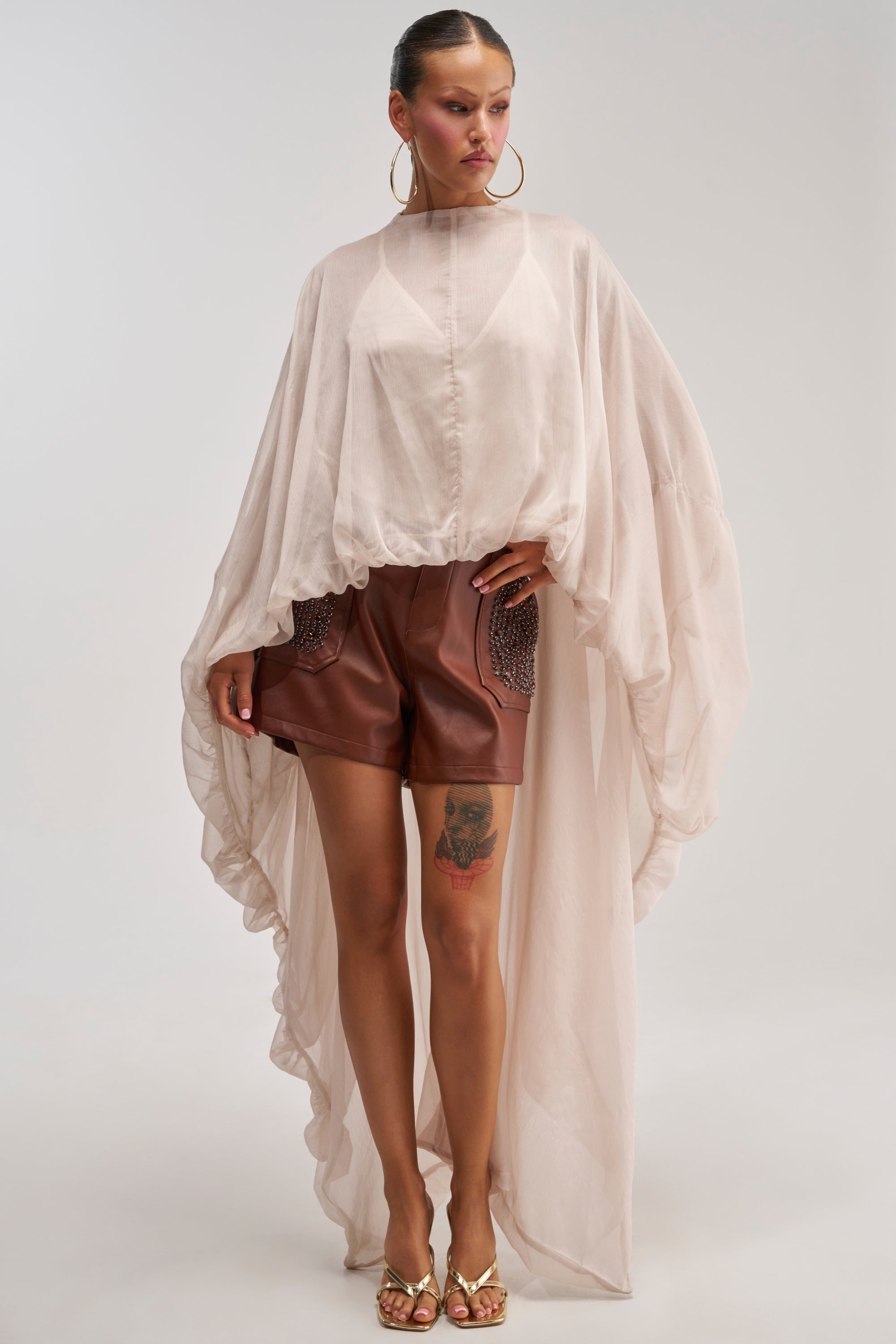 HOW ABOUT THIS FAUX LEATHER RHINESTONE SHORT