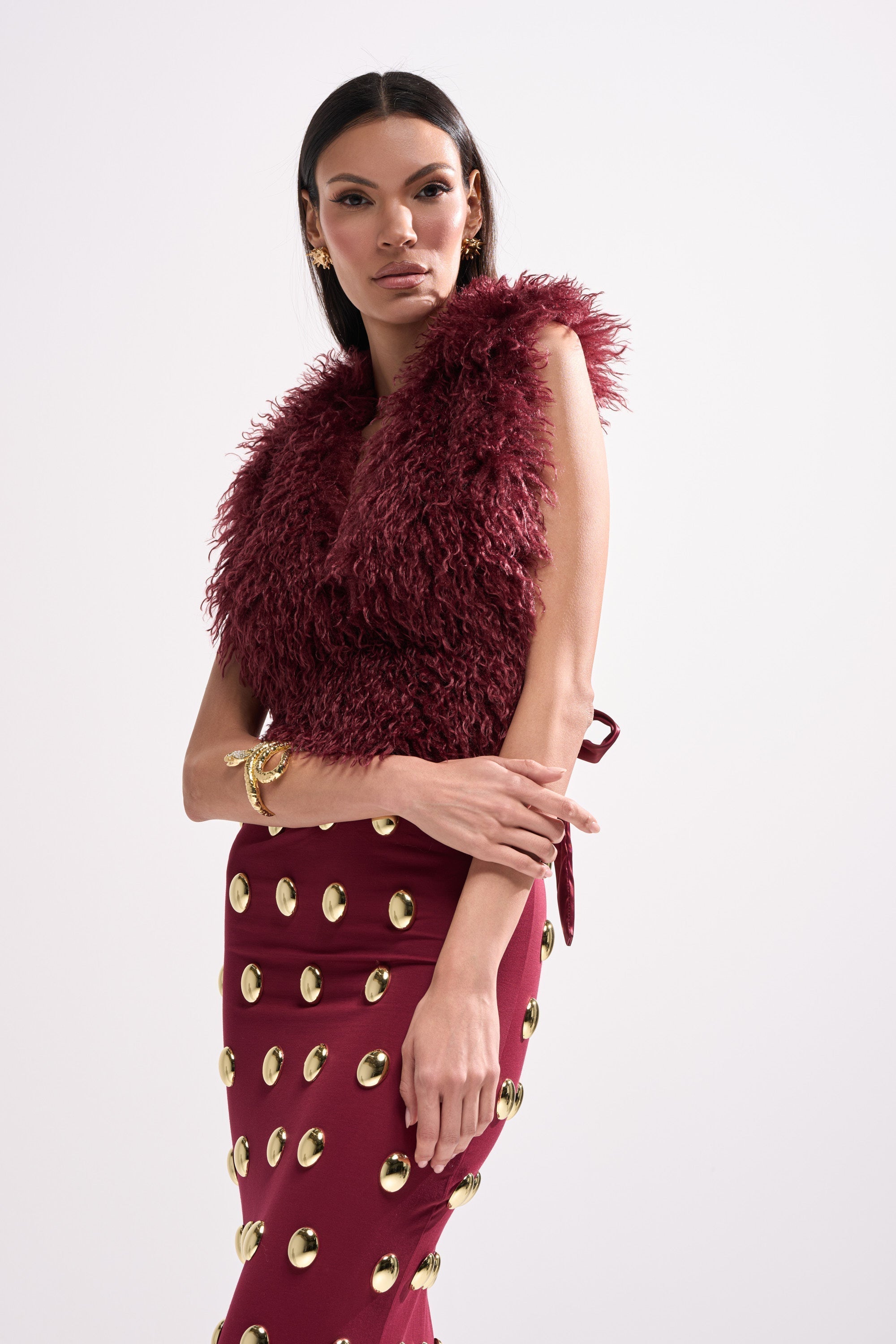 TARA FAUX FUR HALTER TOP