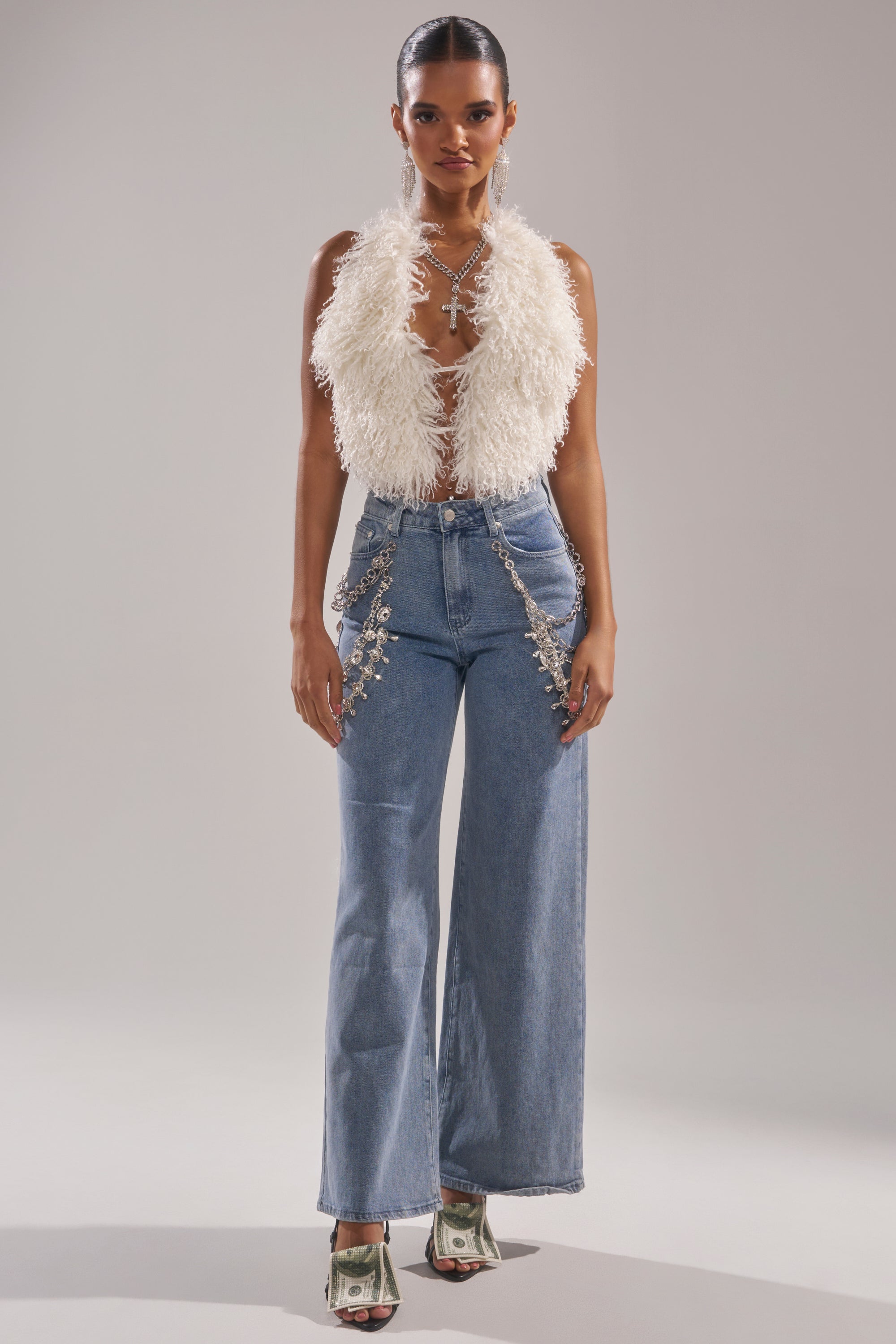 ACT UP FUR BLOUSE IN WHITE
