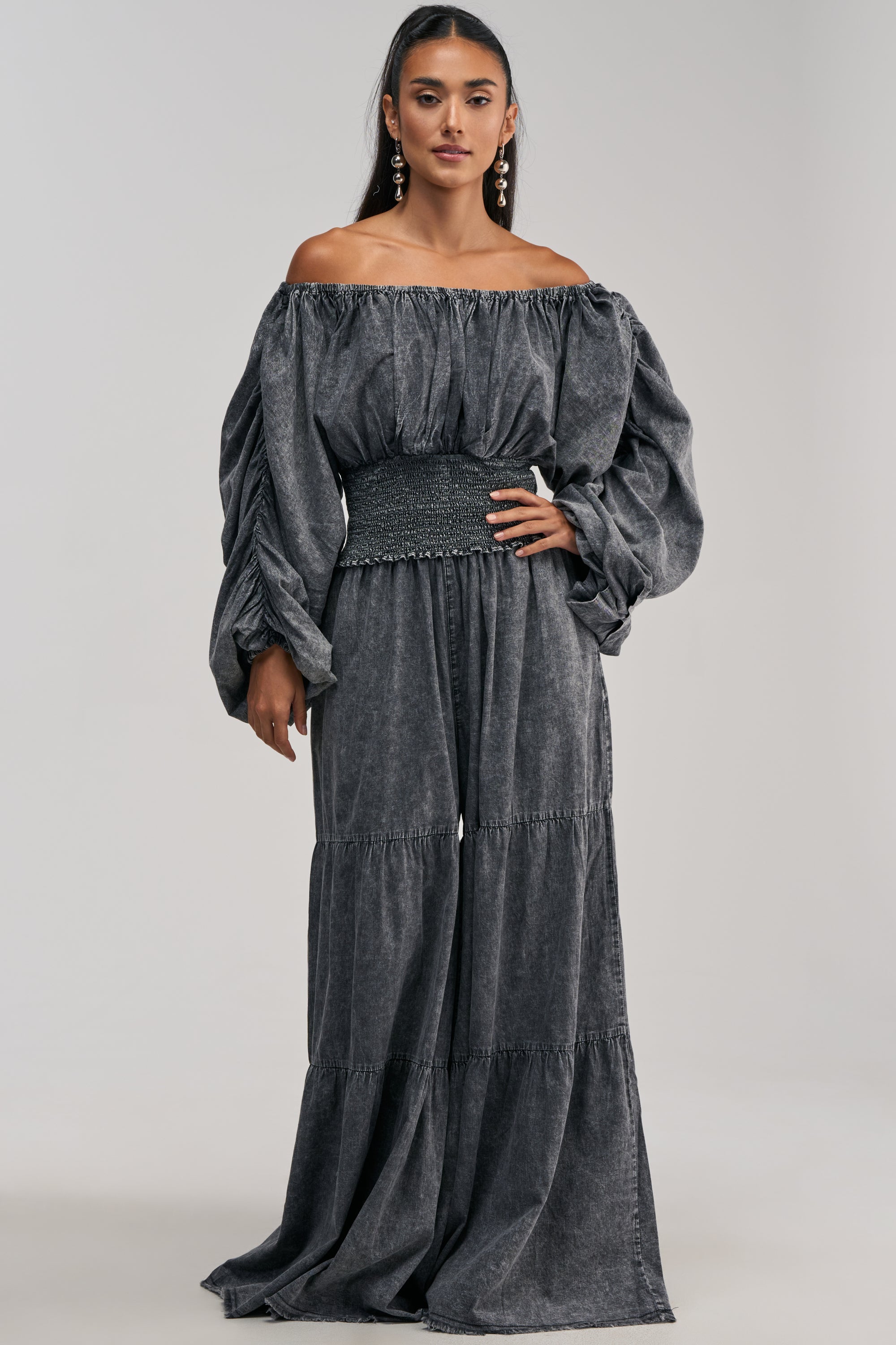 DENIM FOR DAYS OFF THE SHOULDER TOP IN DARK DENIM