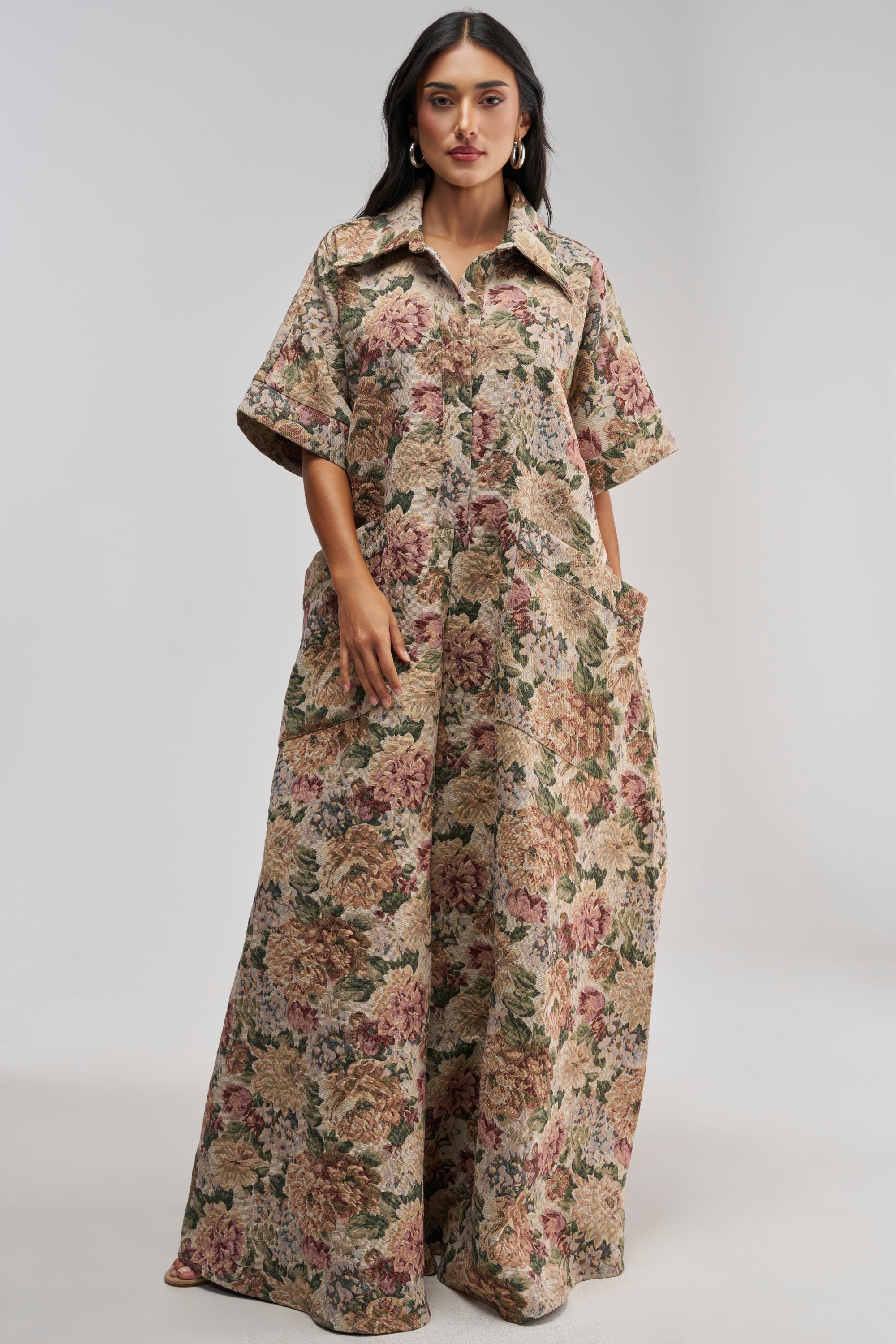 VANJA BROCADE JUMPSUIT IN IVORY