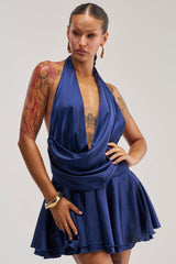 UNDERSTOOD THE ASSIGNMENT SATIN MINI DRESS IN NAVY