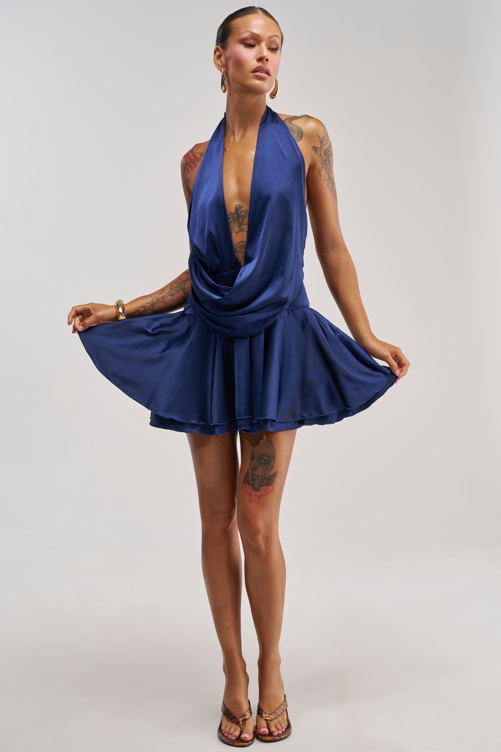 UNDERSTOOD THE ASSIGNMENT SATIN MINI DRESS IN NAVY