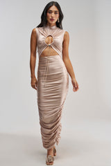 HOLD ME TIGHT STRETCH SATIN MAXI DRESS IN LIGHT PINK