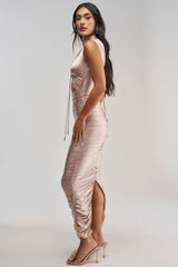 HOLD ME TIGHT STRETCH SATIN MAXI DRESS IN LIGHT PINK
