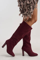 AZALEA WANG JUDY PLUM WOVEN FAUX SUEDE BOOT