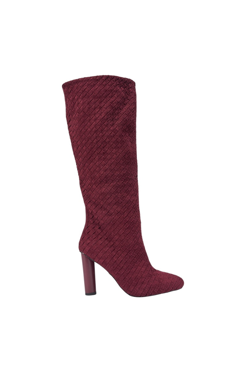 AZALEA WANG JUDY PLUM WOVEN FAUX SUEDE BOOT