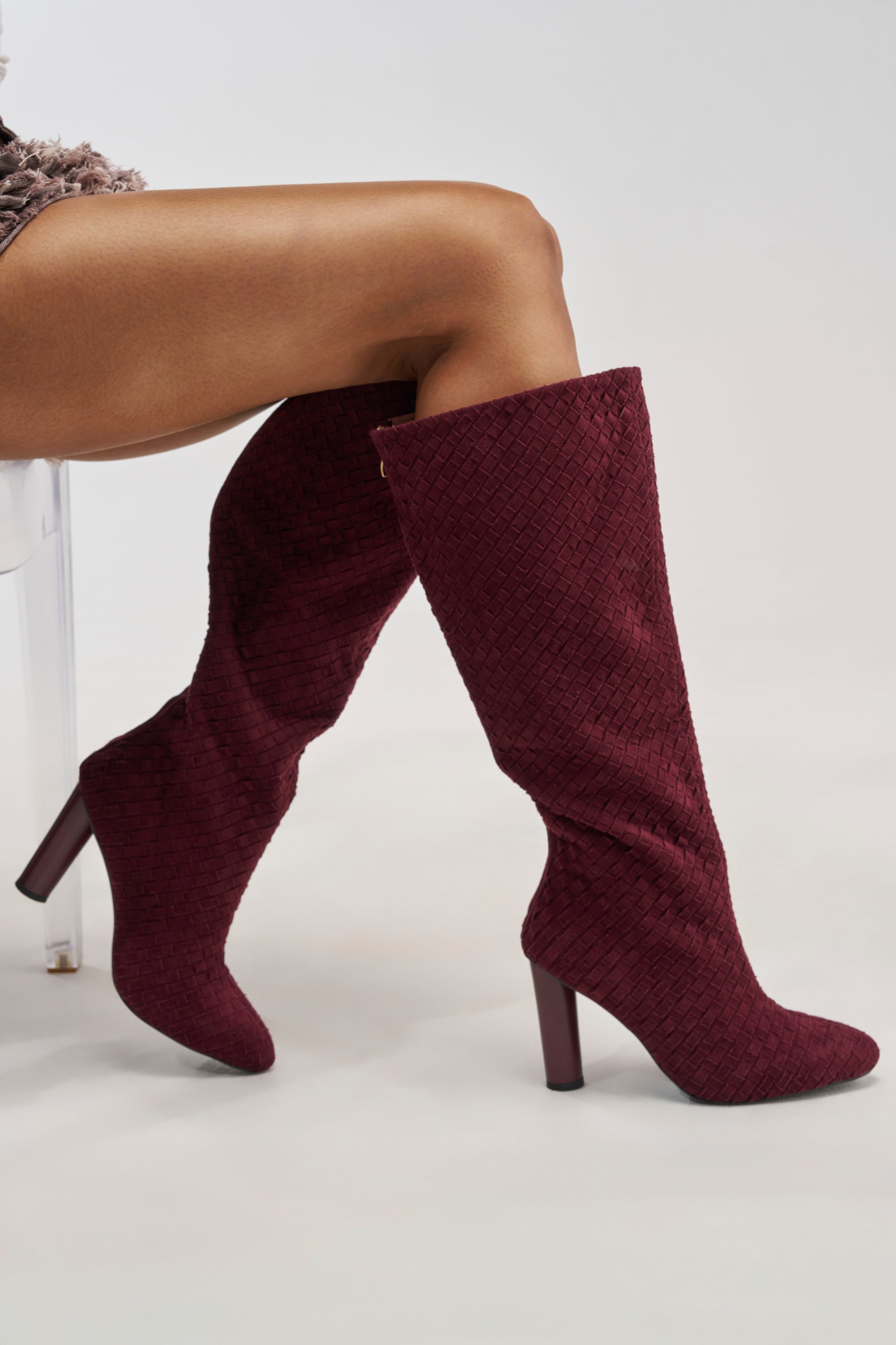 AZALEA WANG JUDY PLUM WOVEN FAUX SUEDE BOOT