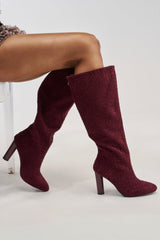 AZALEA WANG JUDY PLUM WOVEN FAUX SUEDE BOOT