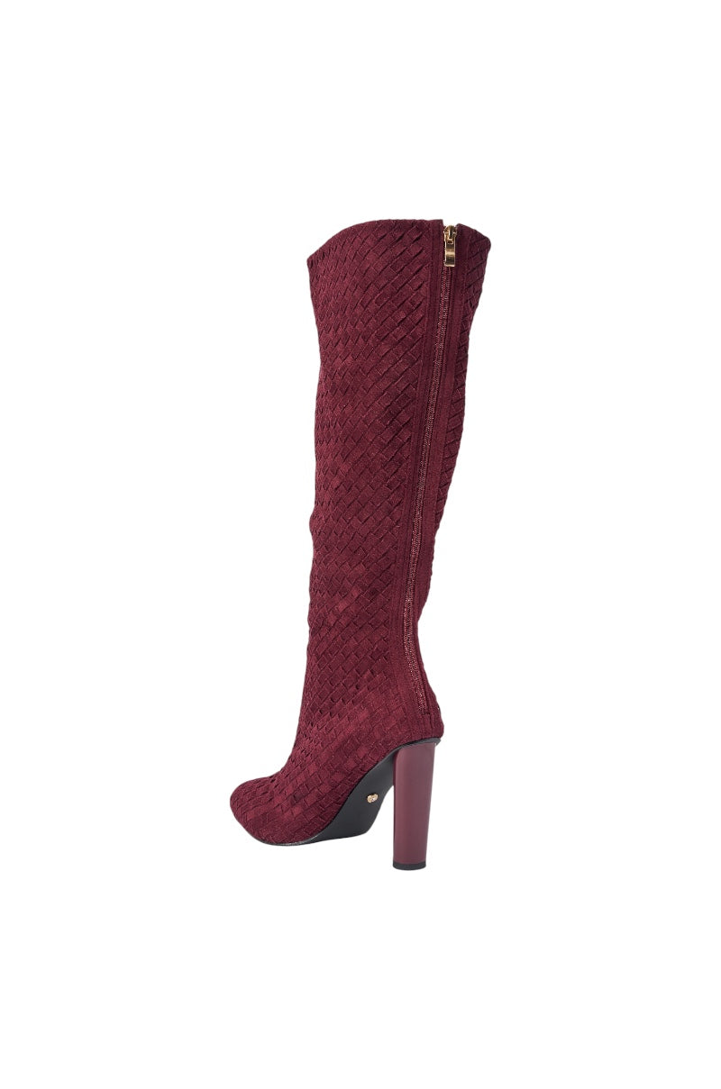 AZALEA WANG JUDY PLUM WOVEN FAUX SUEDE BOOT