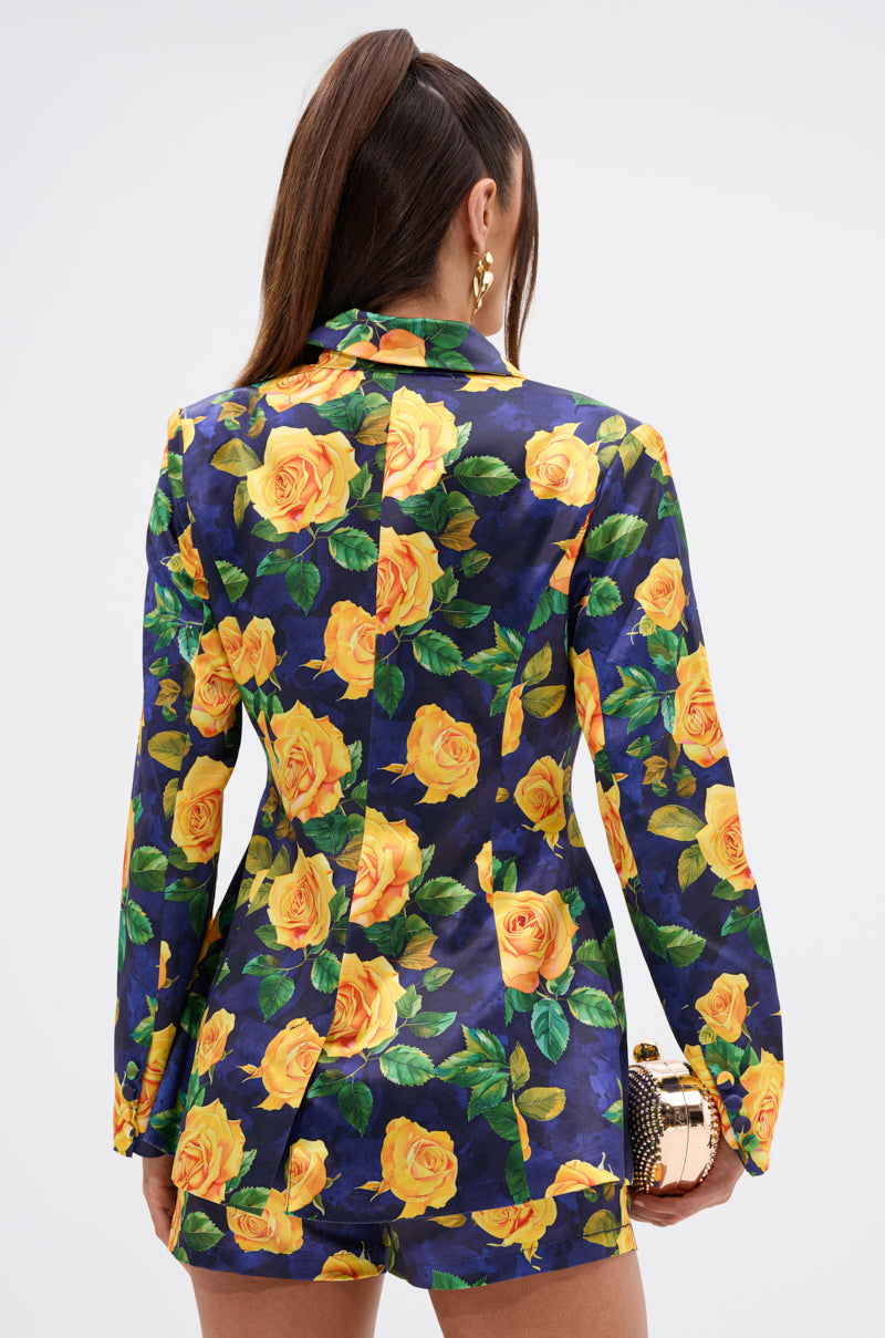 DOZEN ROSES SATIN BLAZER IN NAVY