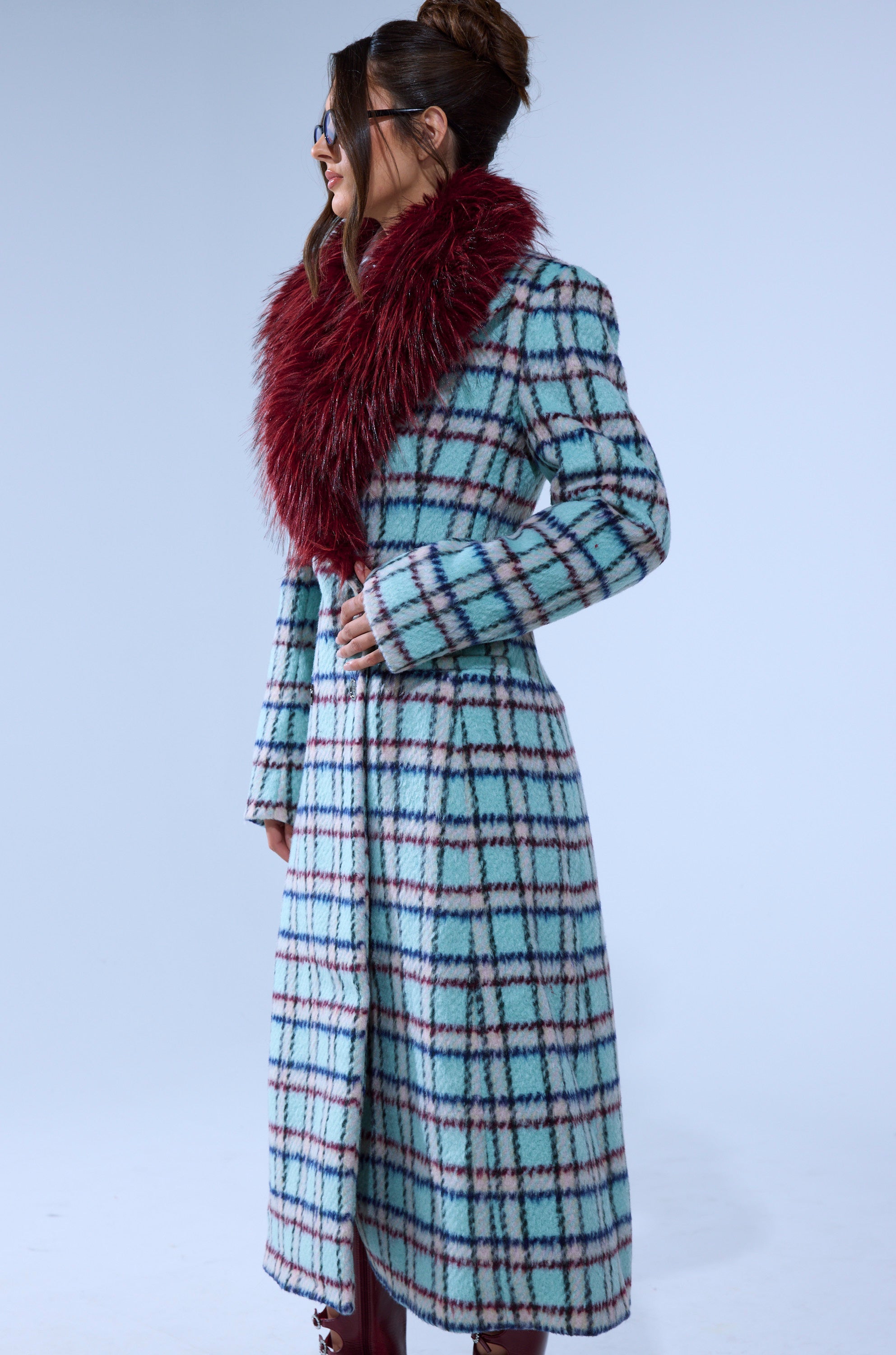 TEA FOR TWO FUR TRIM TRENCH IN BLUE