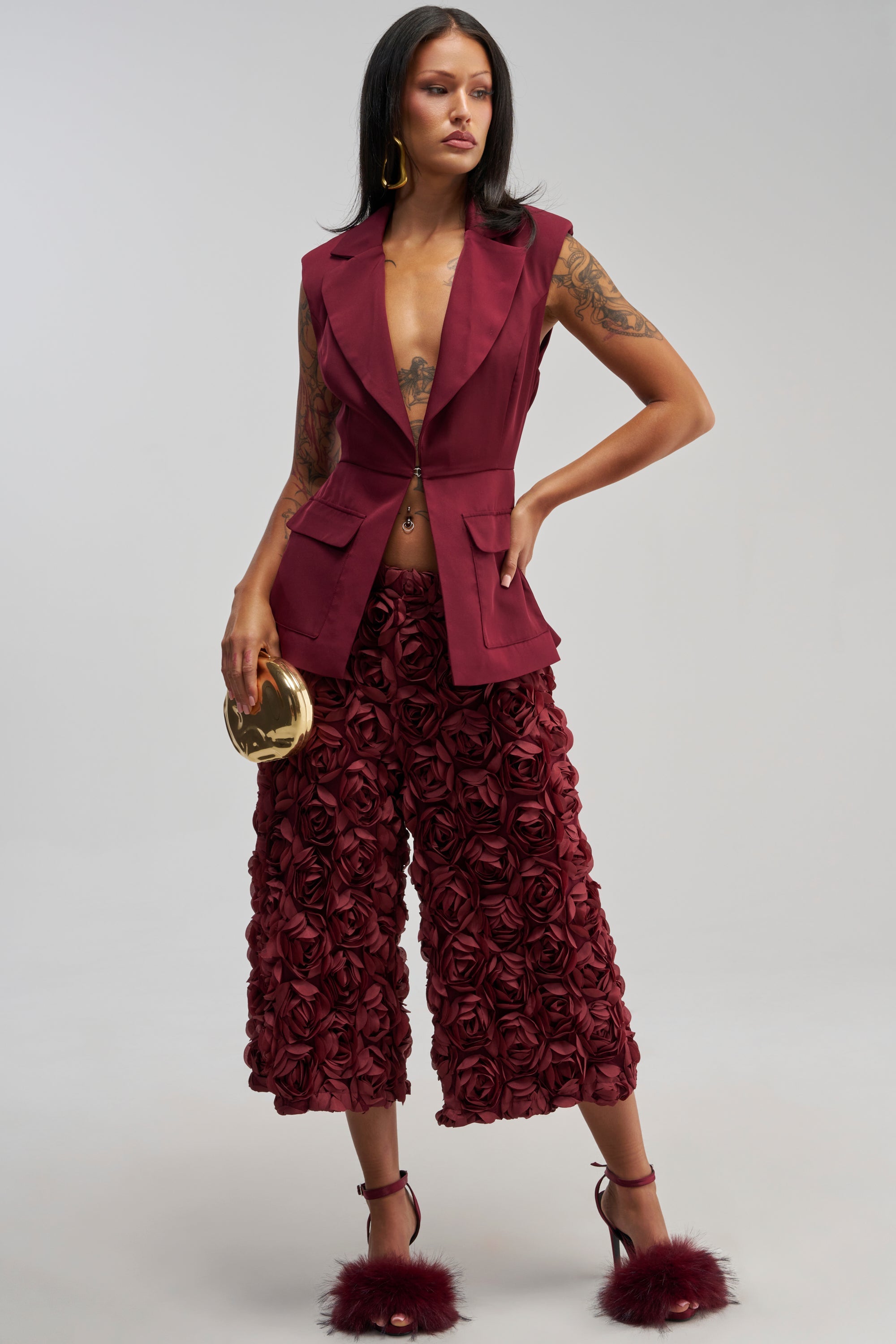 NAOMI BLAZER VEST IN BURGUNDY
