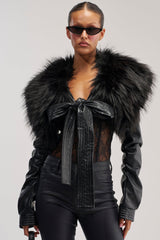 SPEND IT ALL FUR TRIM BOLERO IN BLACK