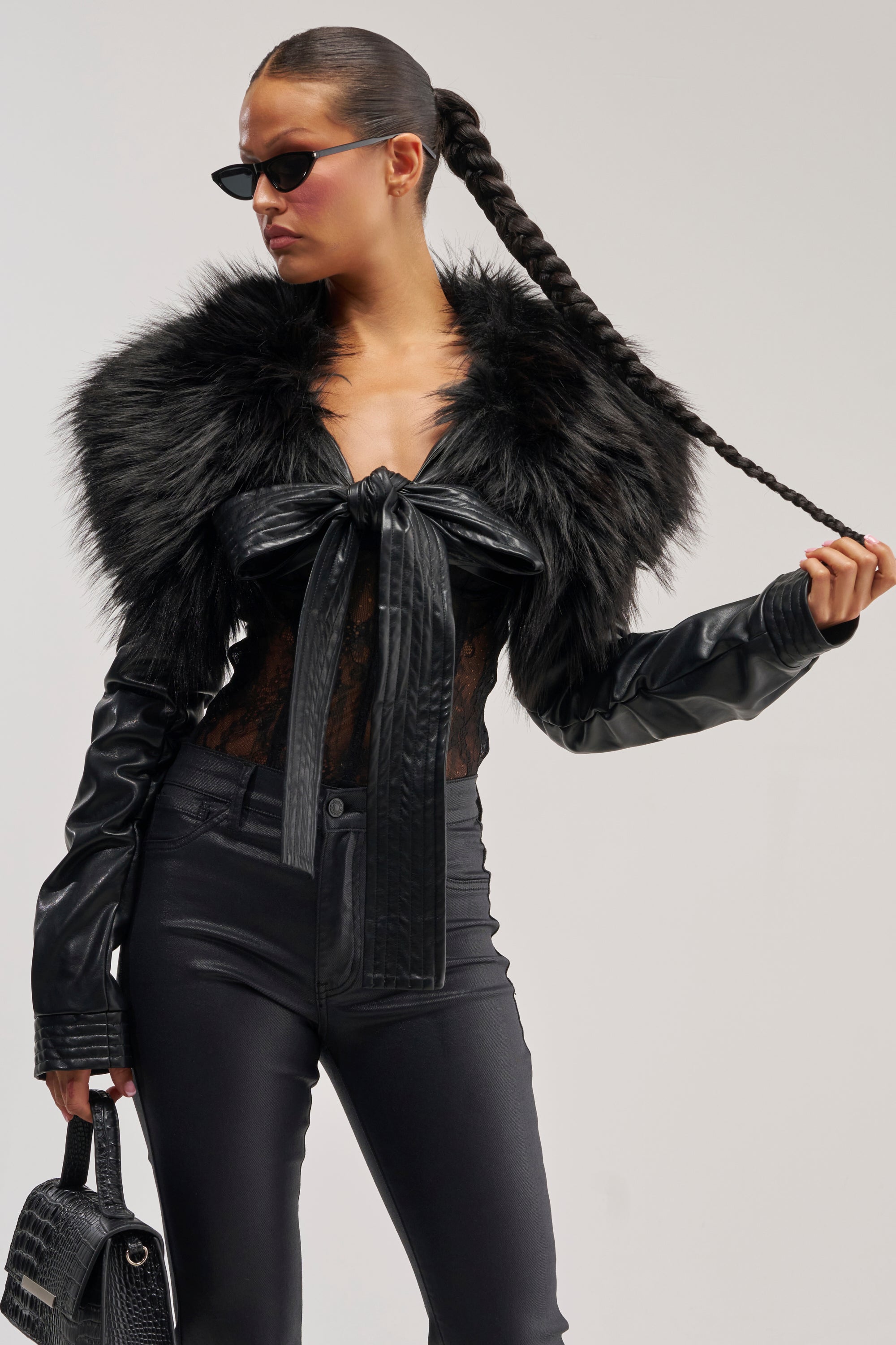 SPEND IT ALL FUR TRIM BOLERO IN BLACK