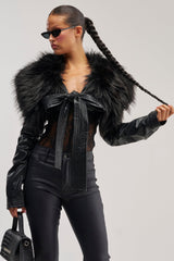 SPEND IT ALL FUR TRIM BOLERO IN BLACK
