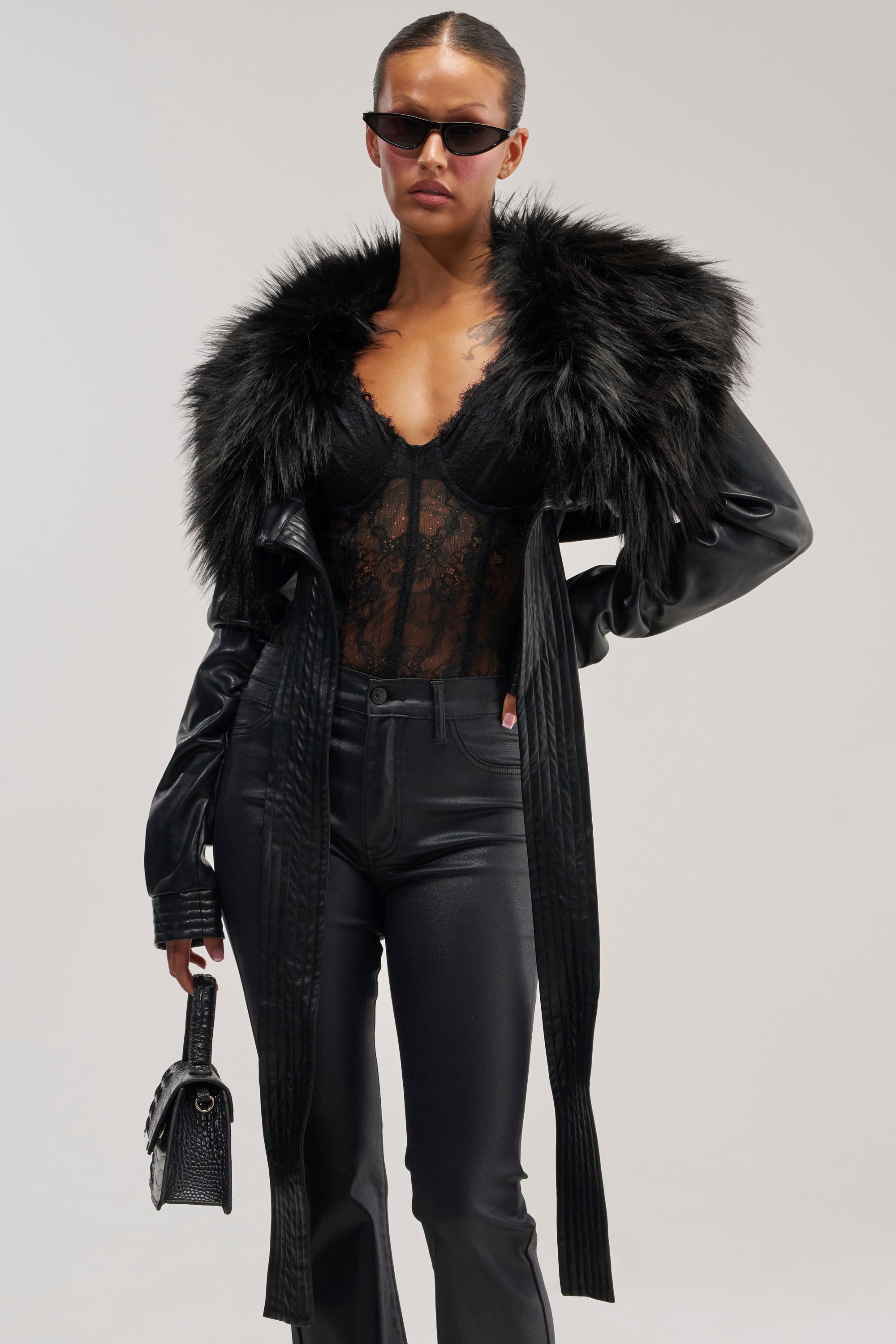SPEND IT ALL FUR TRIM BOLERO IN BLACK