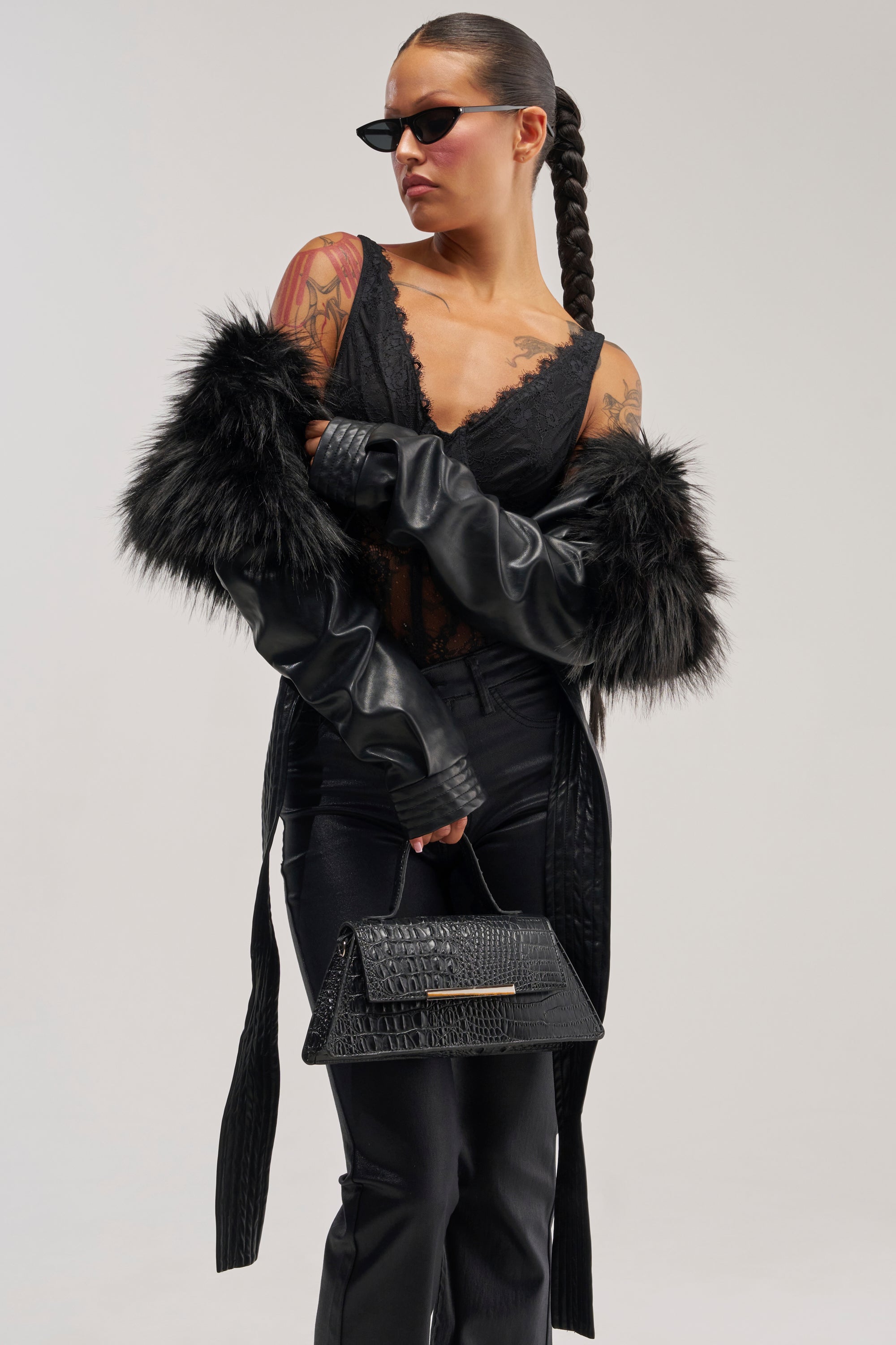 SPEND IT ALL FUR TRIM BOLERO IN BLACK
