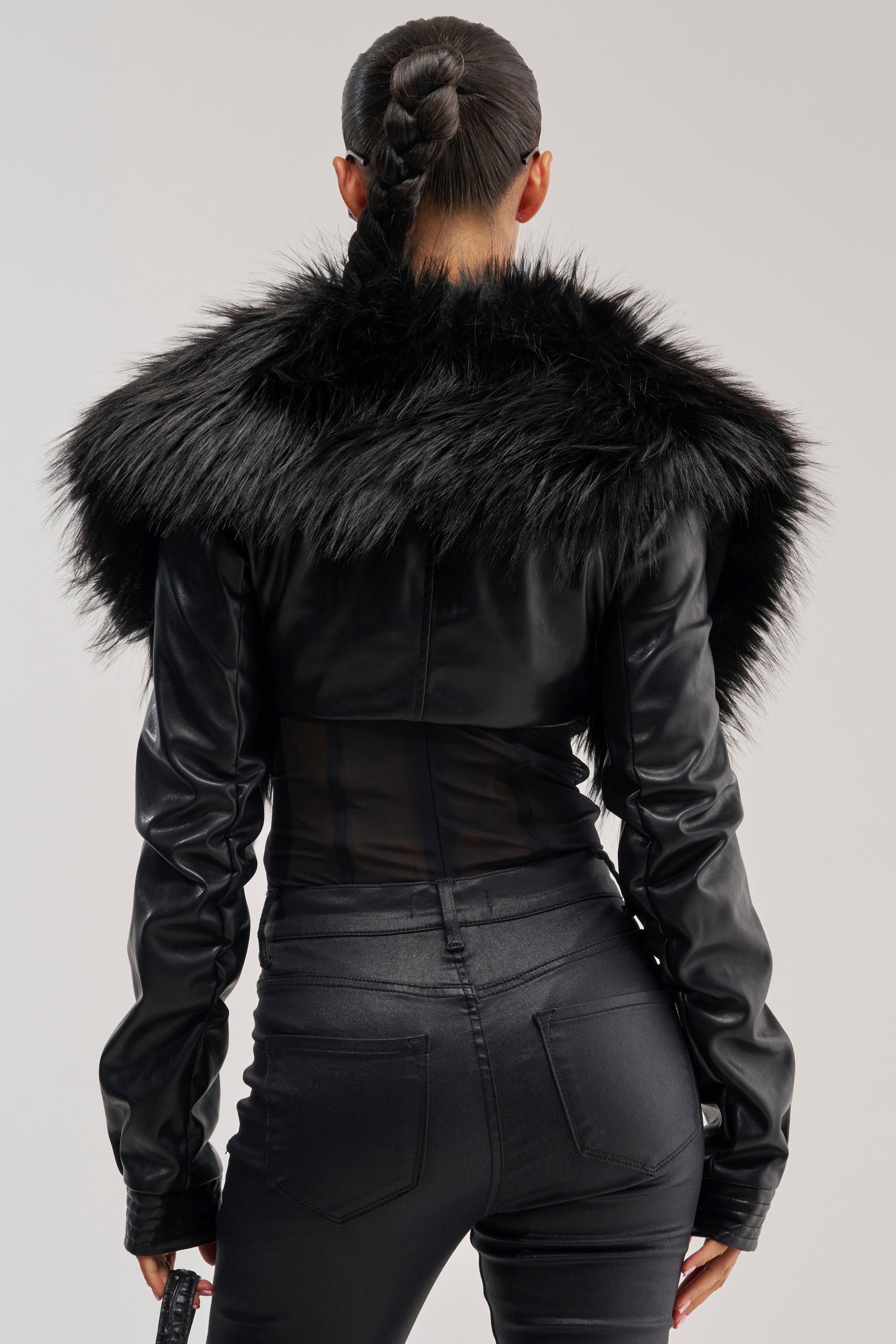 SPEND IT ALL FUR TRIM BOLERO IN BLACK