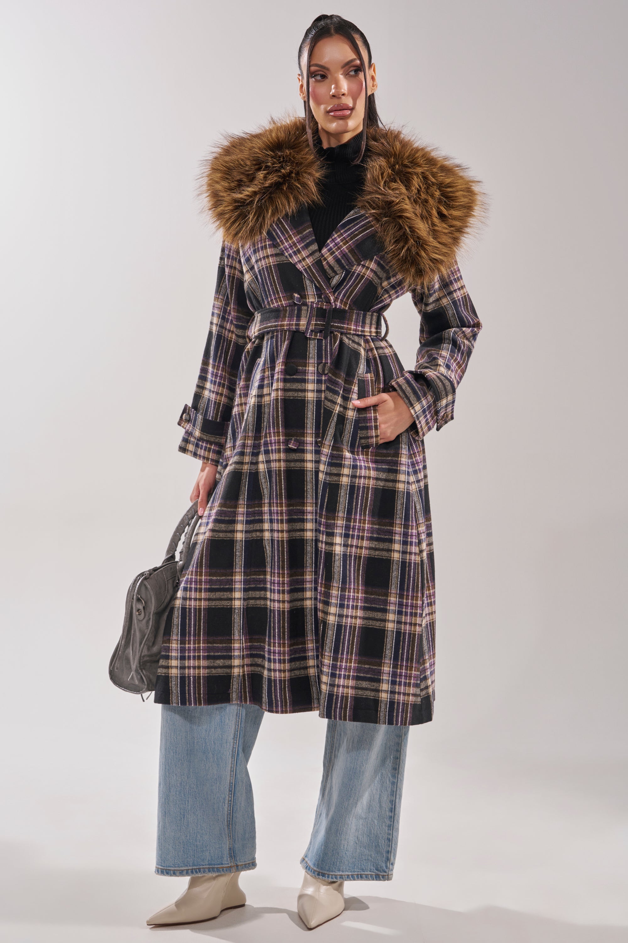 SWEPT UP FUR TRIM TRENCH
