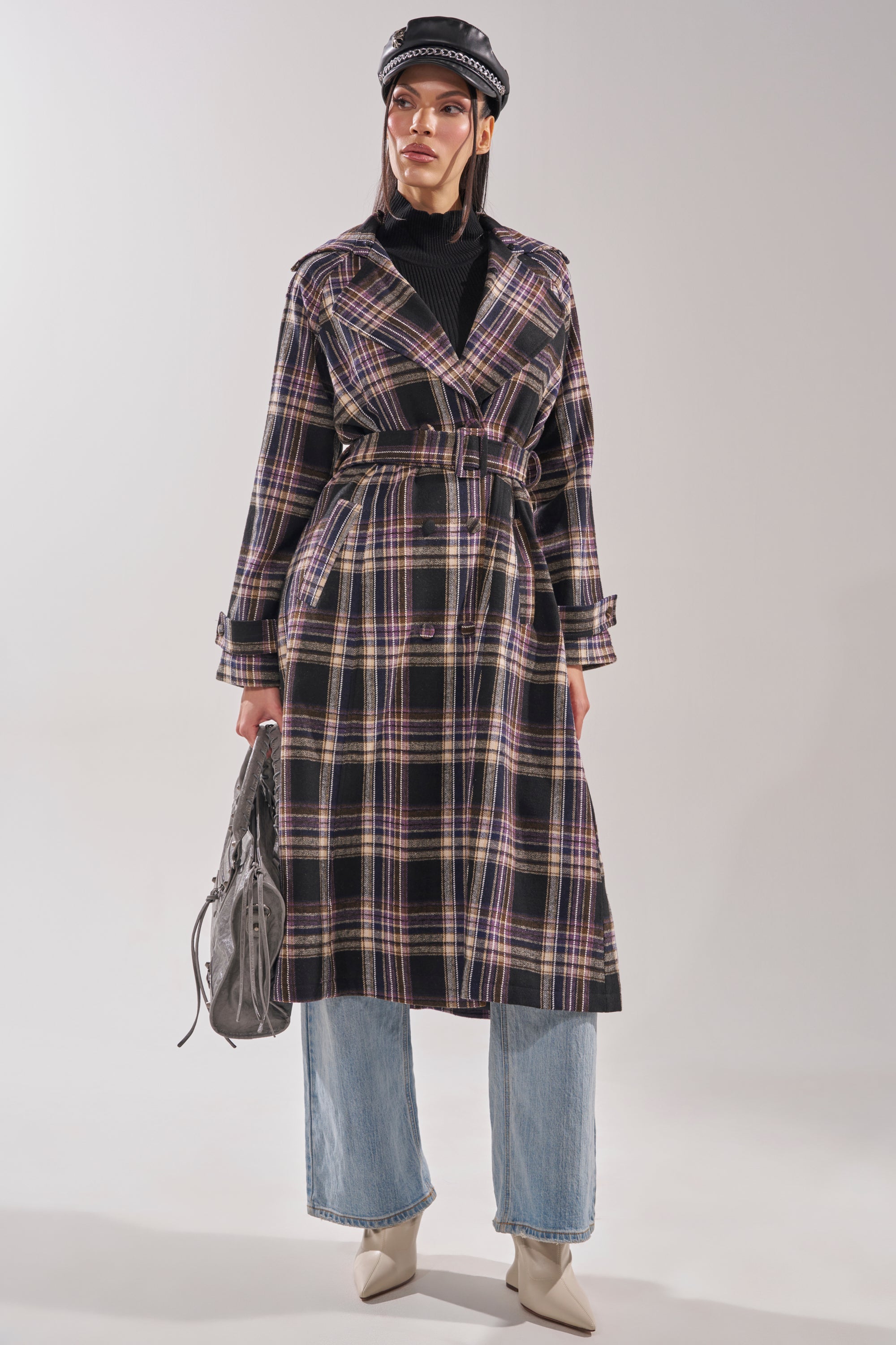 SWEPT UP FUR TRIM TRENCH