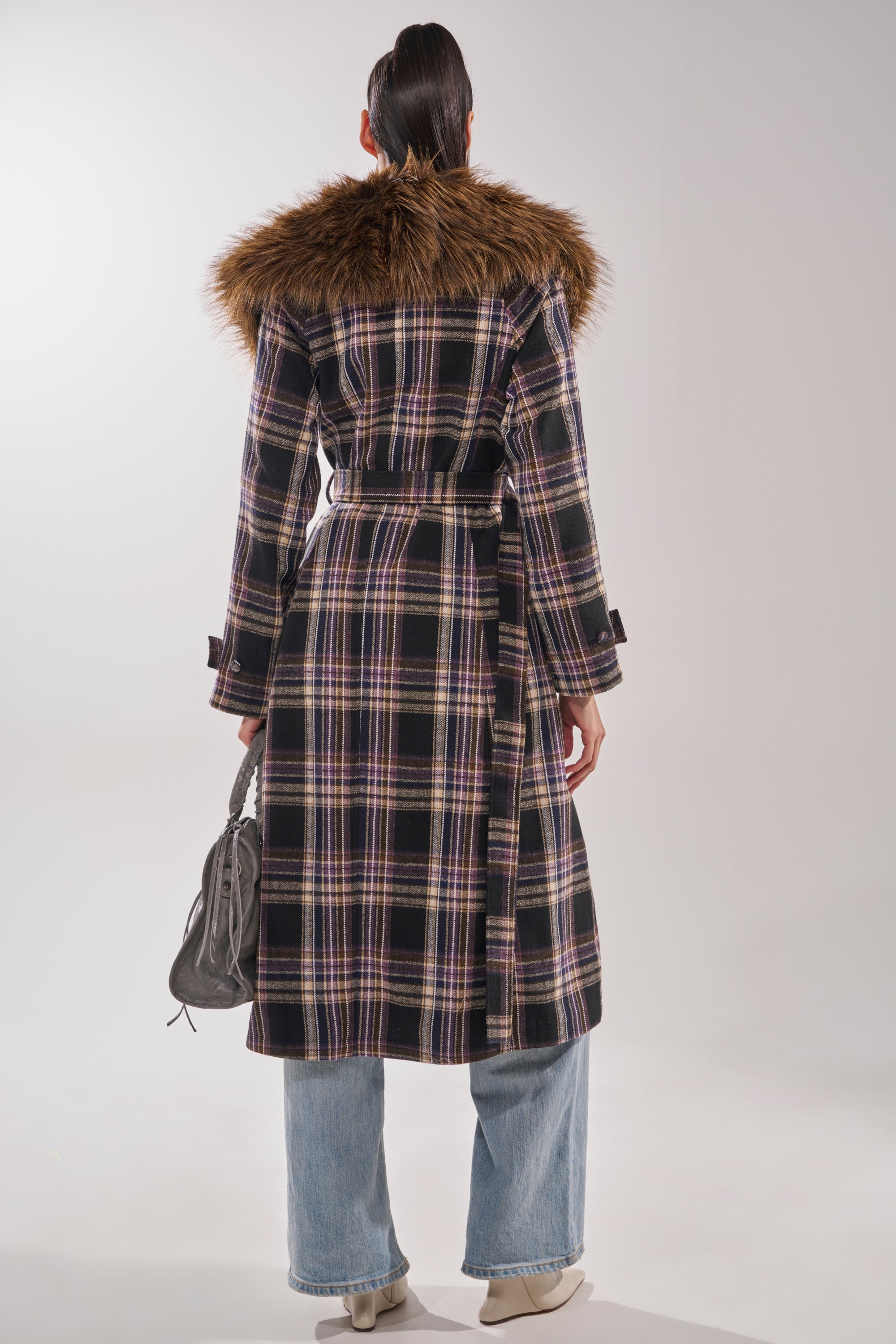 SWEPT UP FUR TRIM TRENCH
