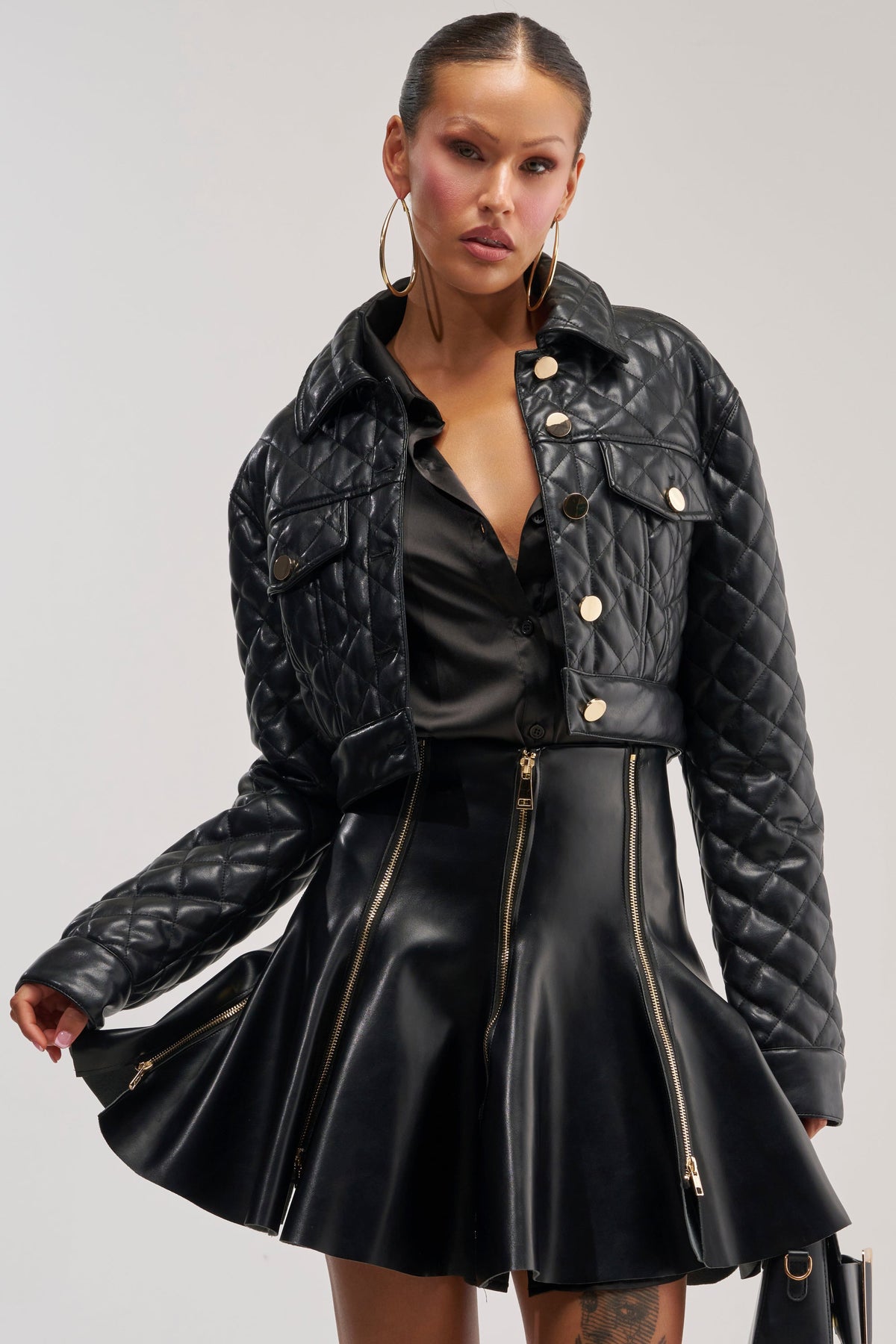 ROMY QUILTED FAUX LEATHER JACKET