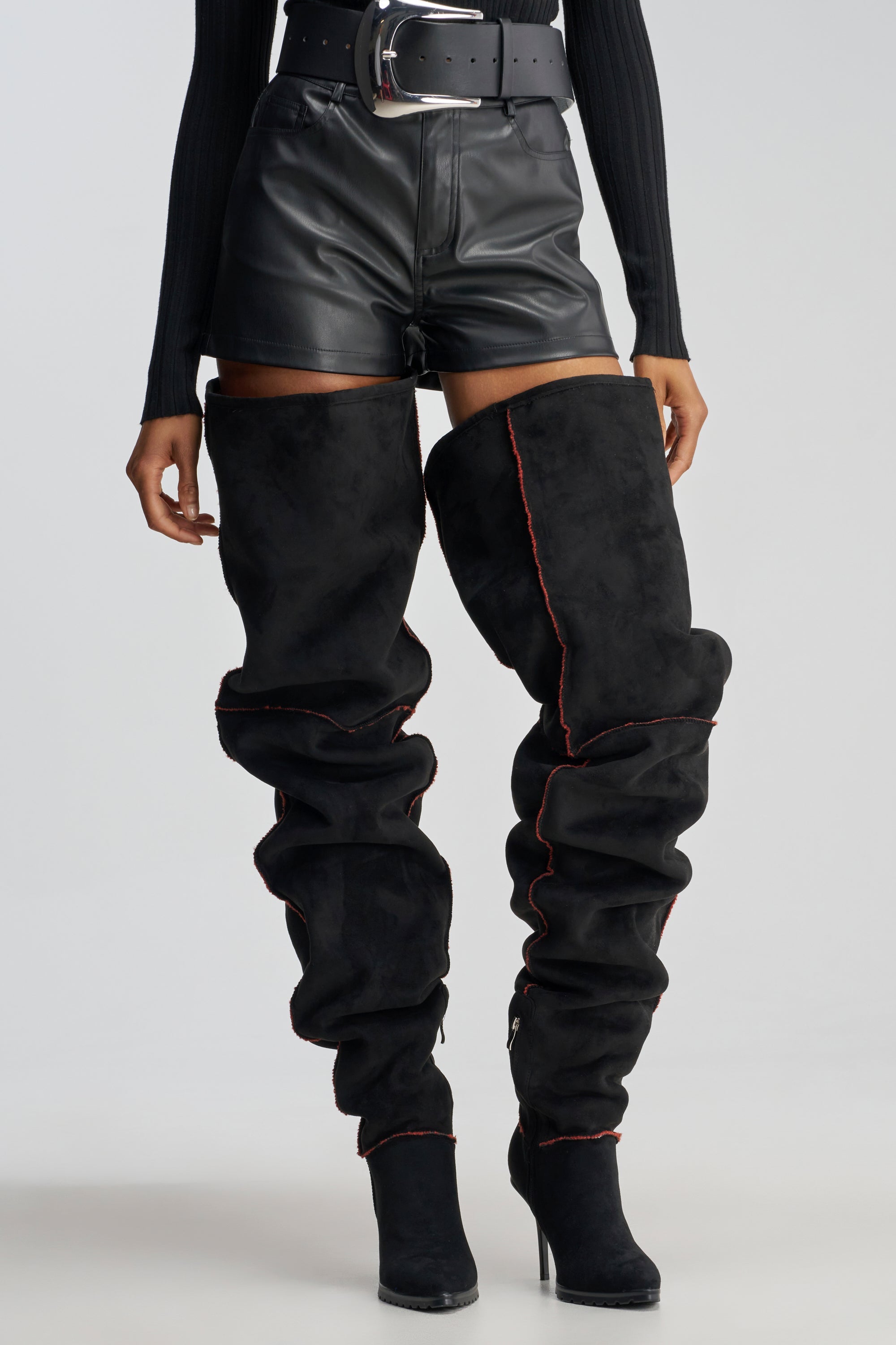 AKIRA GOLD KERRIGAN BLACK MULTI SHERPA STILETTO BOOT