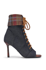 AZALEA WANG KYLAN DENIM PATCHWORK OPEN TOE BOOTIE